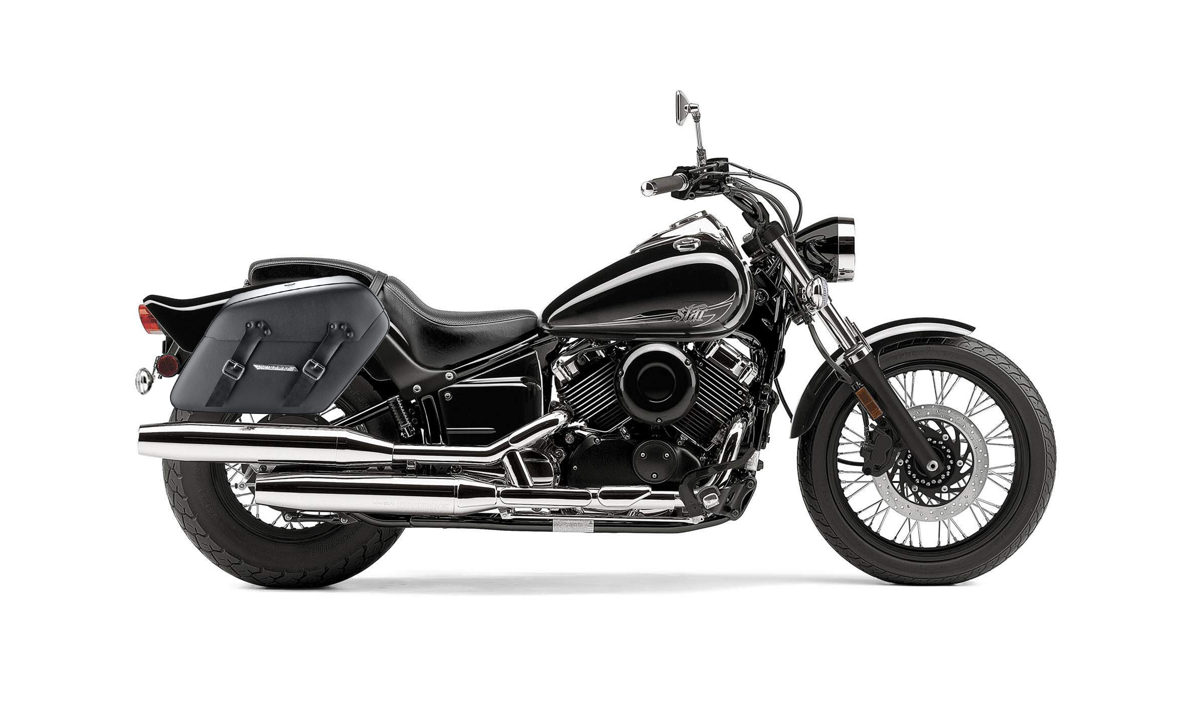 42L - Baldur Extra Large Yamaha V Star 650 Custom XVS65T Leather Wrapped Motorcycle Hard Saddlebags Bag on Bike @expand