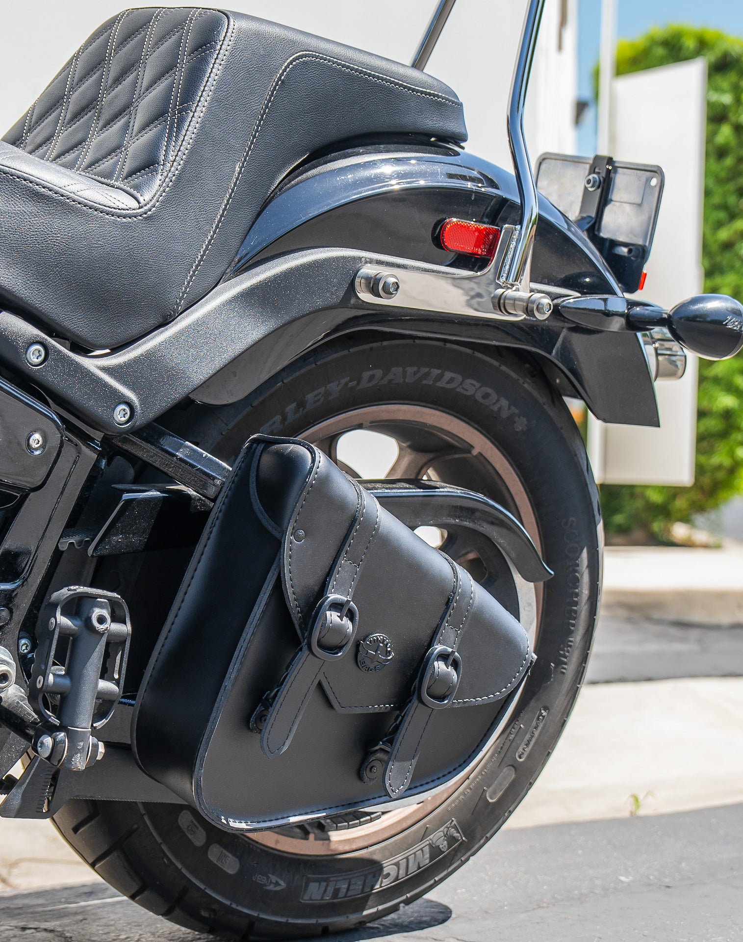 Viking Dark Age Plain Black Leather Motorcycle Solo Bag For Harley