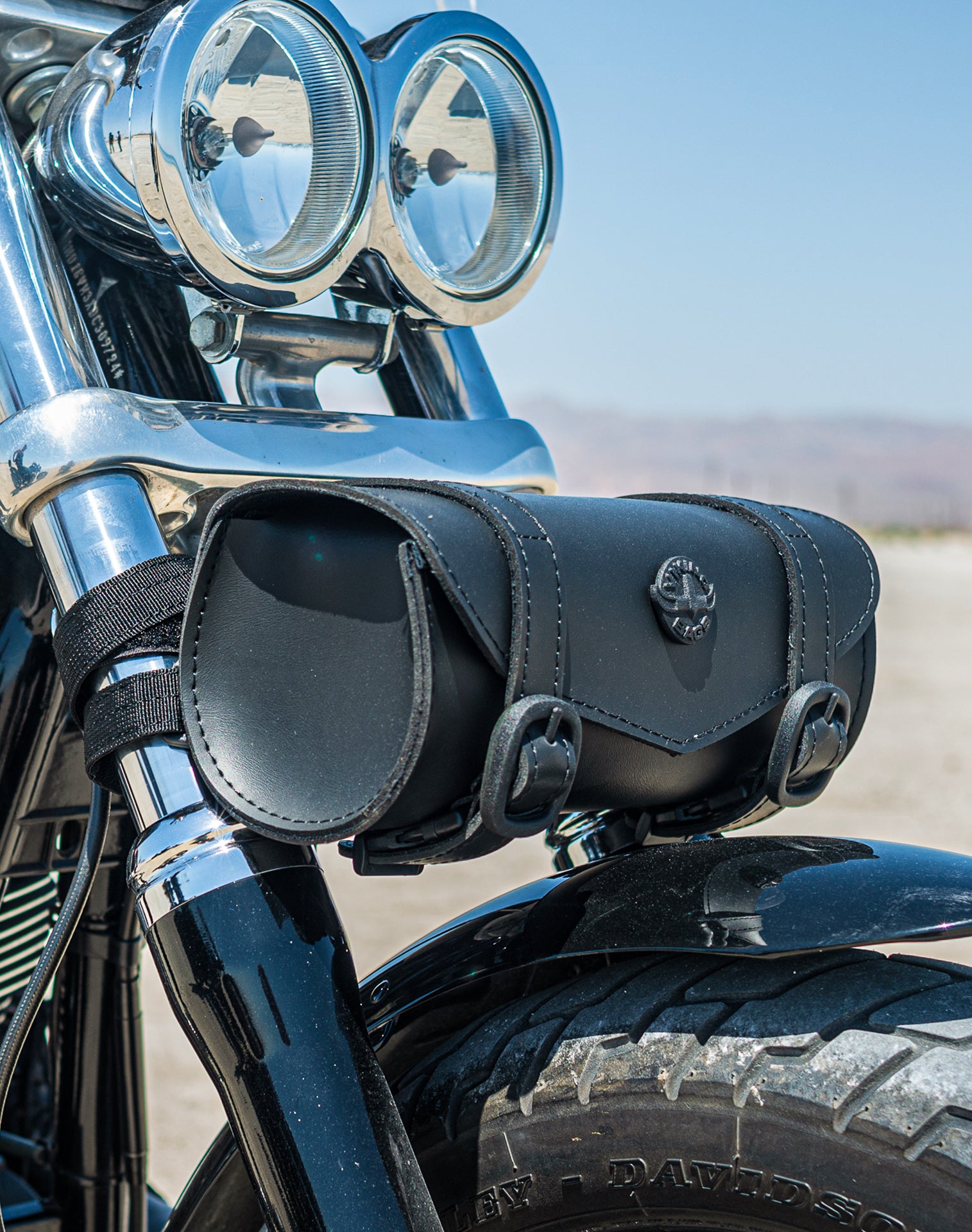 Viking Dark Age Plain Leather Motorcycle Tool Bag for Harley Davidson