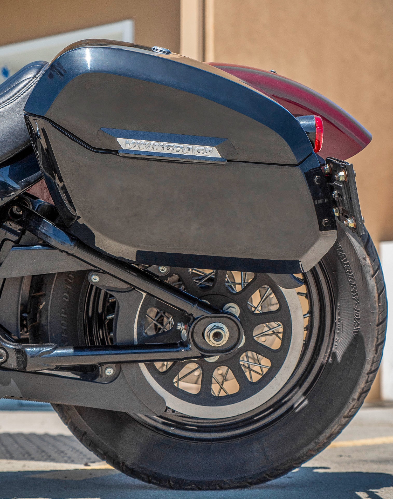 32L - Darkin Large Quick Mount Painted Hard Saddlebags for Harley Softail Slim FLSL Vertical Lifestyle