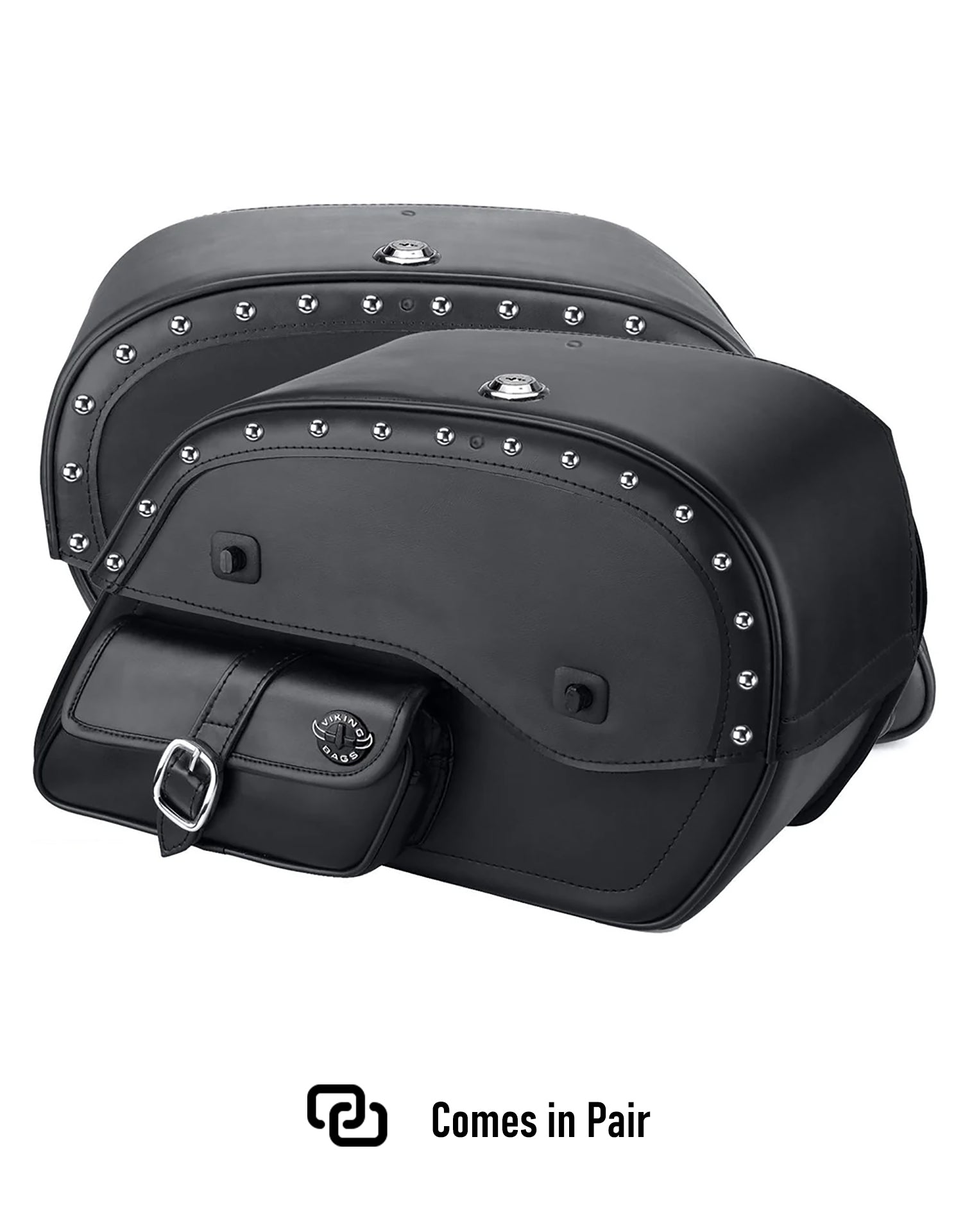Viking Essential Side Pocket Large Studded Kawasaki Vulcan 1700 Classic Vn1700 Leather Motorcycle Saddlebags Comes in Pair