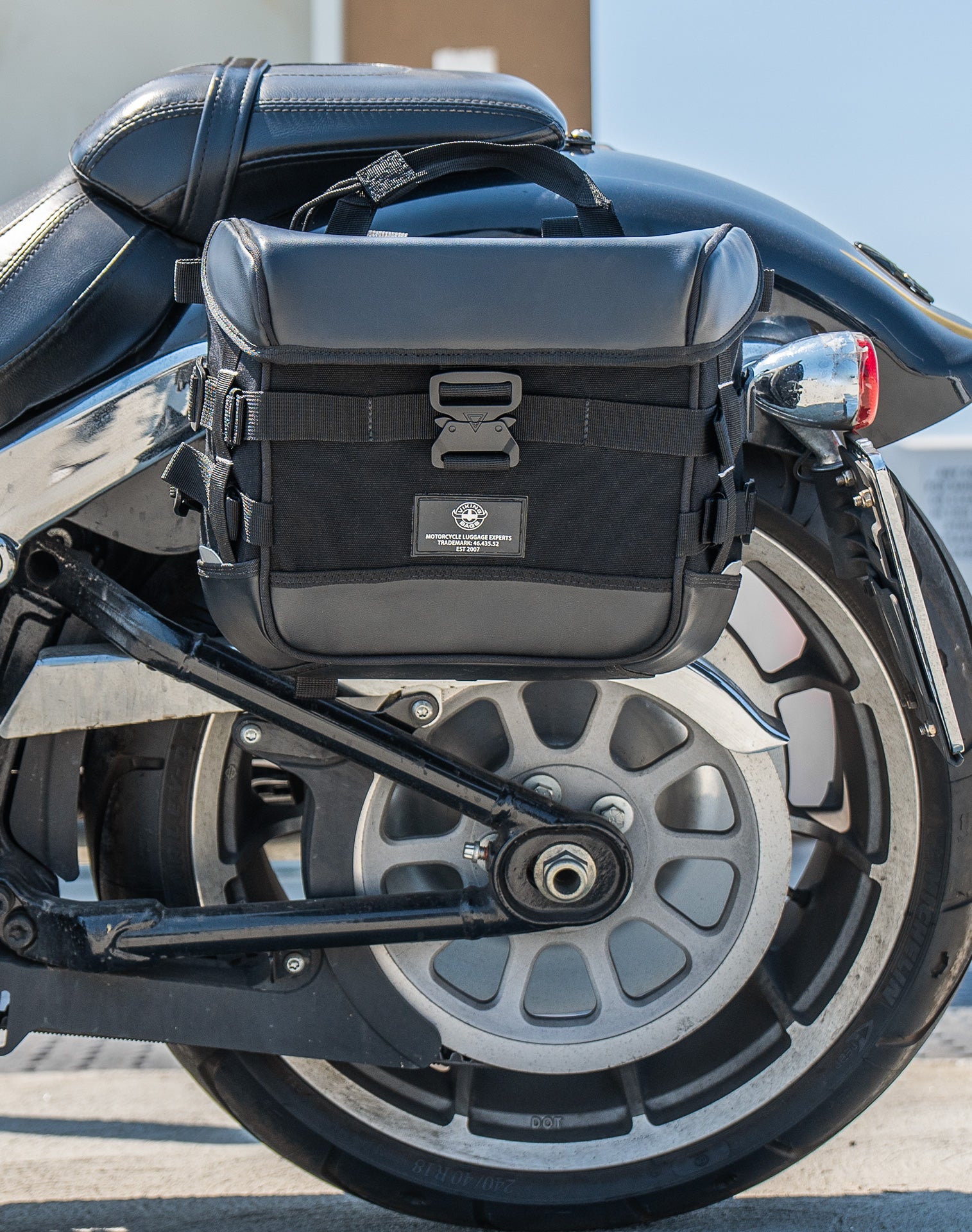 20L - Incognito Quick-Mount Small Harley Softail Fat Boy FLFB/S Saddlebags Lifestyle 2