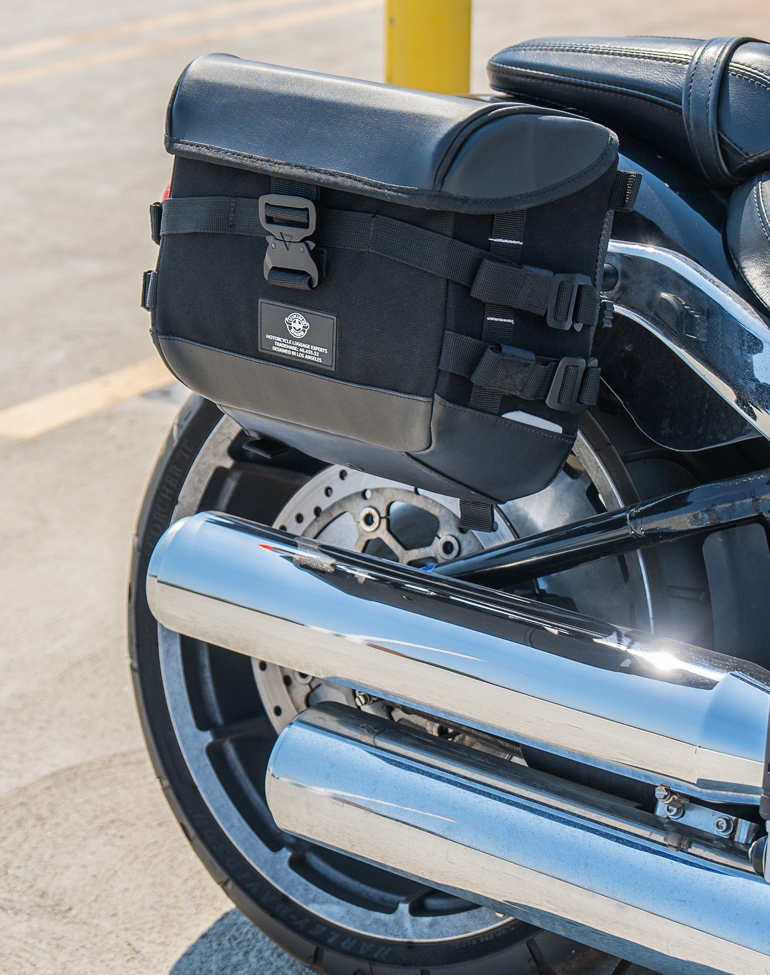 20L - Incognito Quick-Mount Small Harley Softail Fat Boy FLFB/S Saddlebags Lifestyle 3