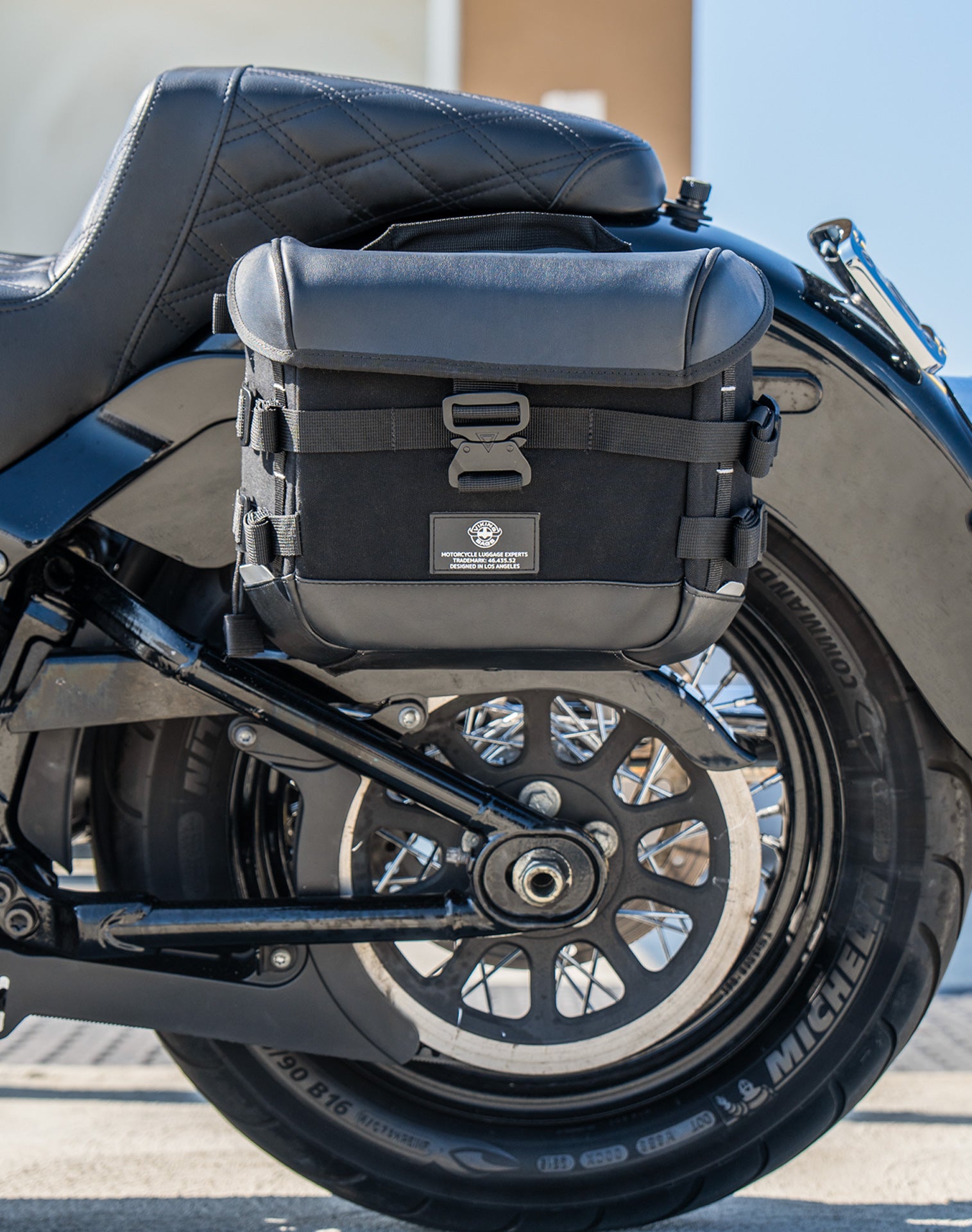 20L - Incognito Quick-Mount Small Saddlebags for Harley Softail Heritage FLHC/S Lifestyle