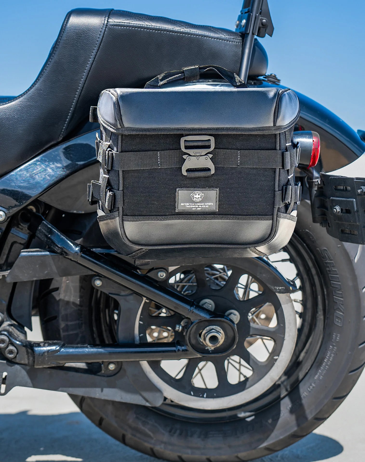 20L - Incognito Quick-Mount Small Saddlebags for Harley Softail Street Bob FXBB/S Lifestyle