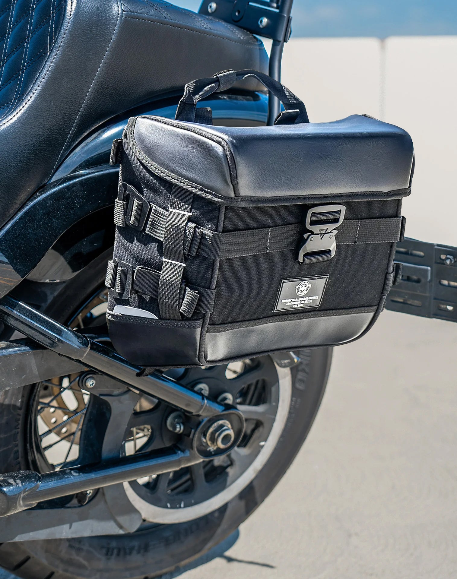 20L - Incognito Quick-Mount Small Saddlebags for Harley Softail Street Bob FXBB/S Lifestyle