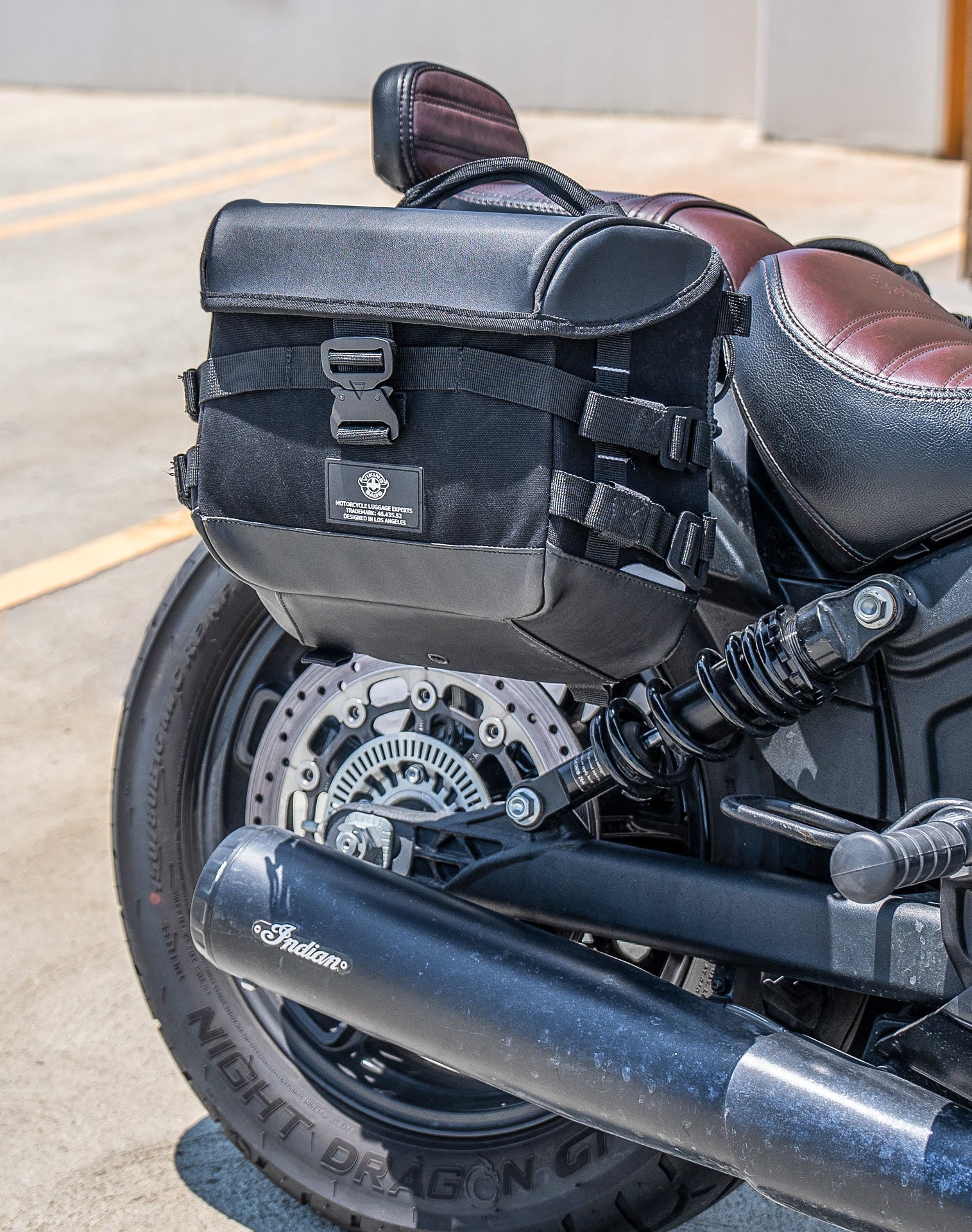 20L - Incognito Quick-Mount Small Indian Scout Rogue Sixty Saddlebags Vertical Lifestyle
