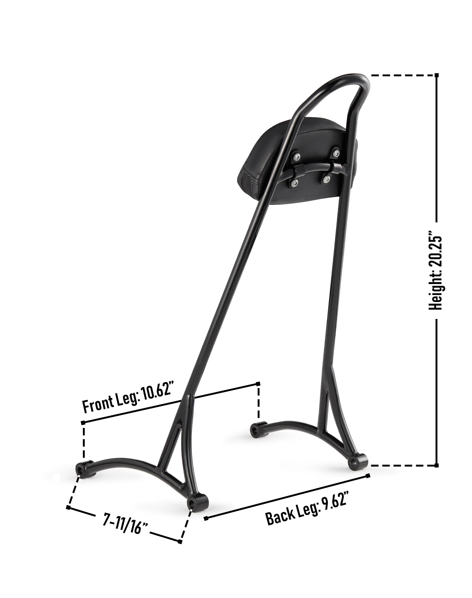 Viking Iron Born 20" Sissy Bar with Backrest Pad for Harley Sportster 1200 Low XL1200L Gloss Black Dimension