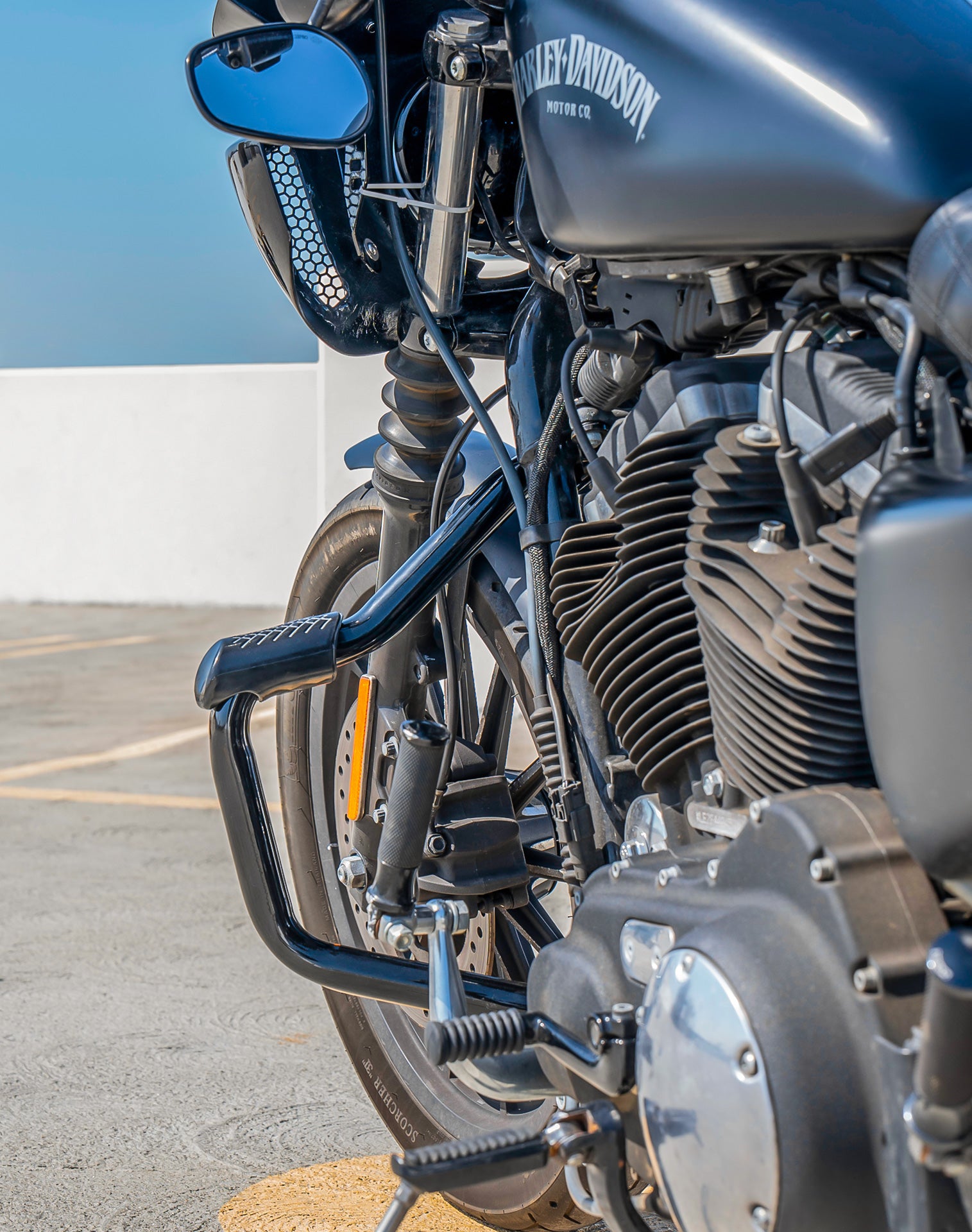 Viking Iron Born Motorcycle Crash Bar/Engine Guard for Harley Sportster 883 Iron XL883N Gloss Black Lifestyle