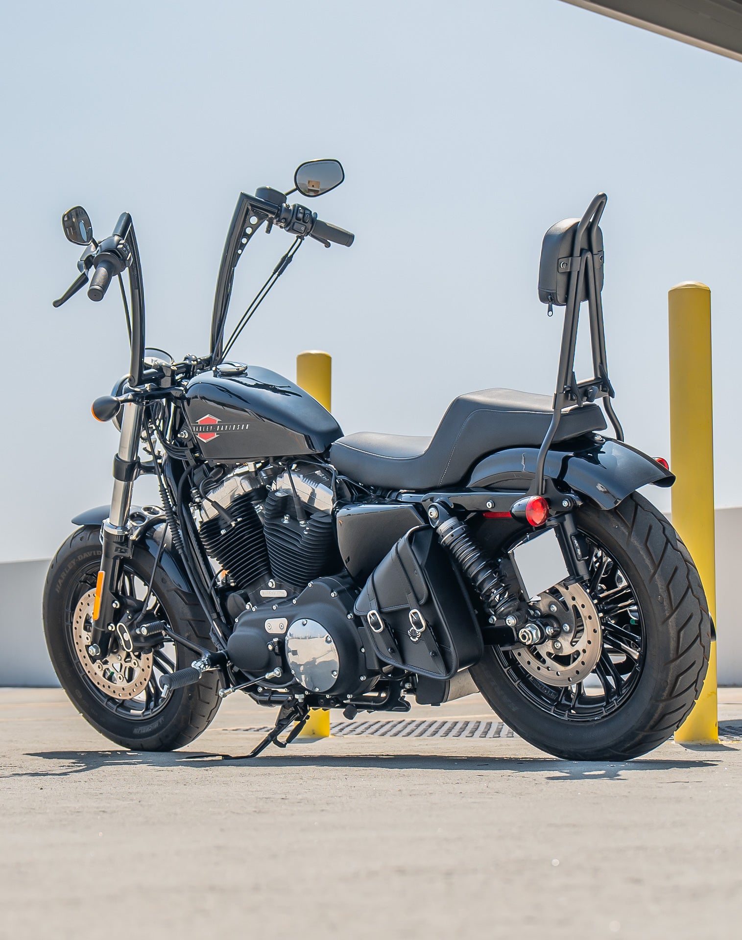 Viking Iron Born Plain Leather Short Motorcycle Backrest Pad for Harley Davidson Foldable Sissy Bar v1