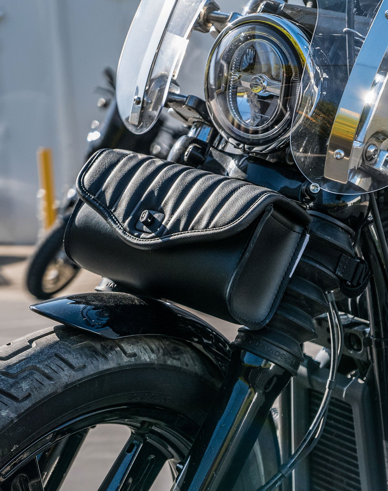 Viking Iron Born Vertical Stitch Leather Motorcycle Handlebar Bag for Harley Davidson