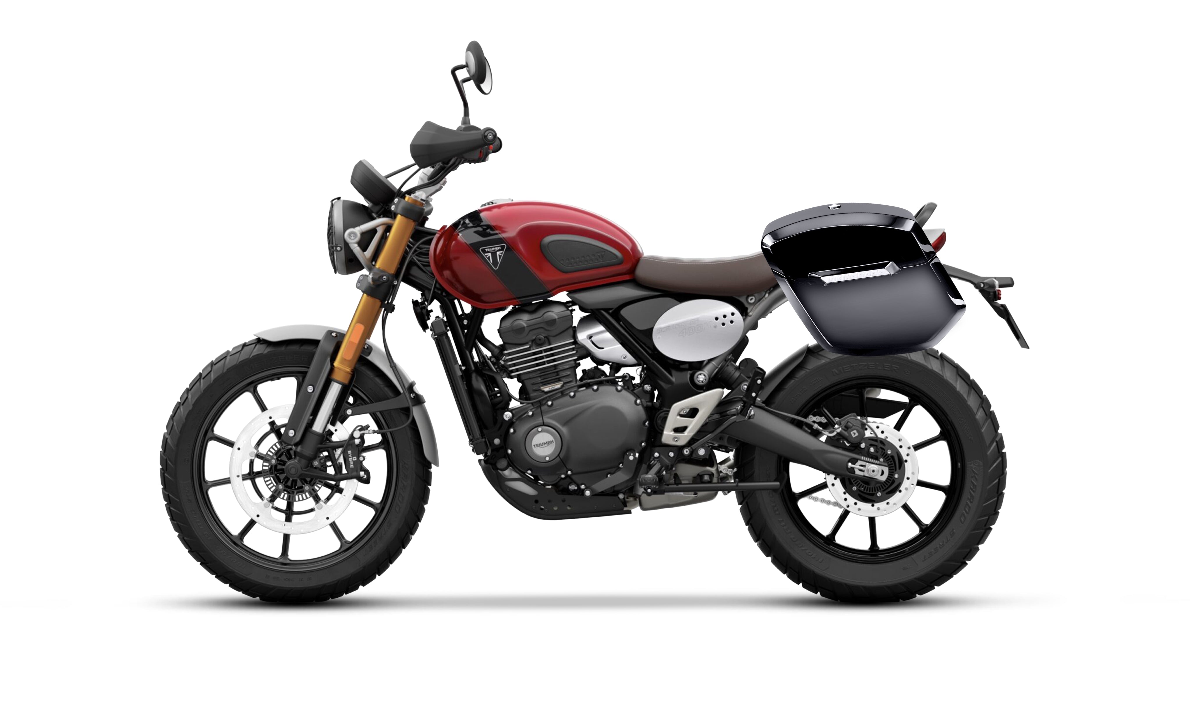 24L - Ironclad Quick-Mount Medium Triumph Scrambler 400 X Painted Hard Saddlebags Bag on Bike @expand