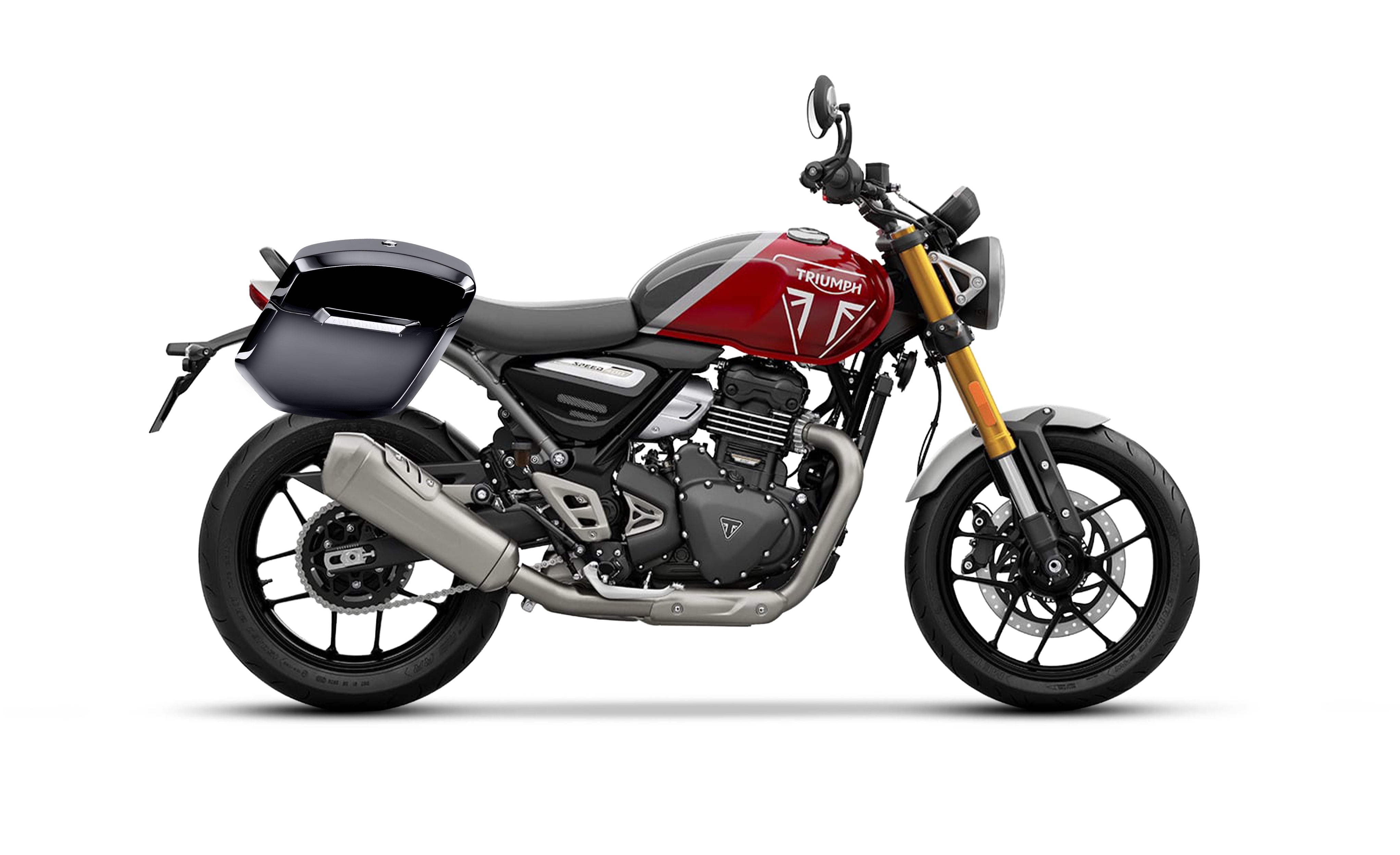 24L - Ironclad Quick-Mount Medium Triumph Speed 400 Painted Hard Saddlebags Bag on Bike @expand