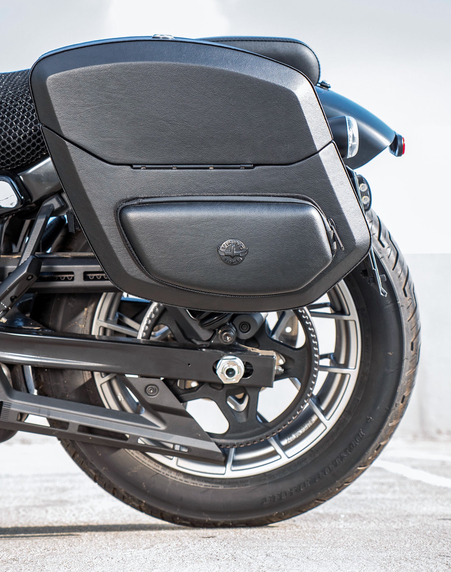 24L - Ironclad Quick-Mount Medium Harley Sportster Nightster RH975/S Leather Wrapped Hard Saddlebags Life Style 2