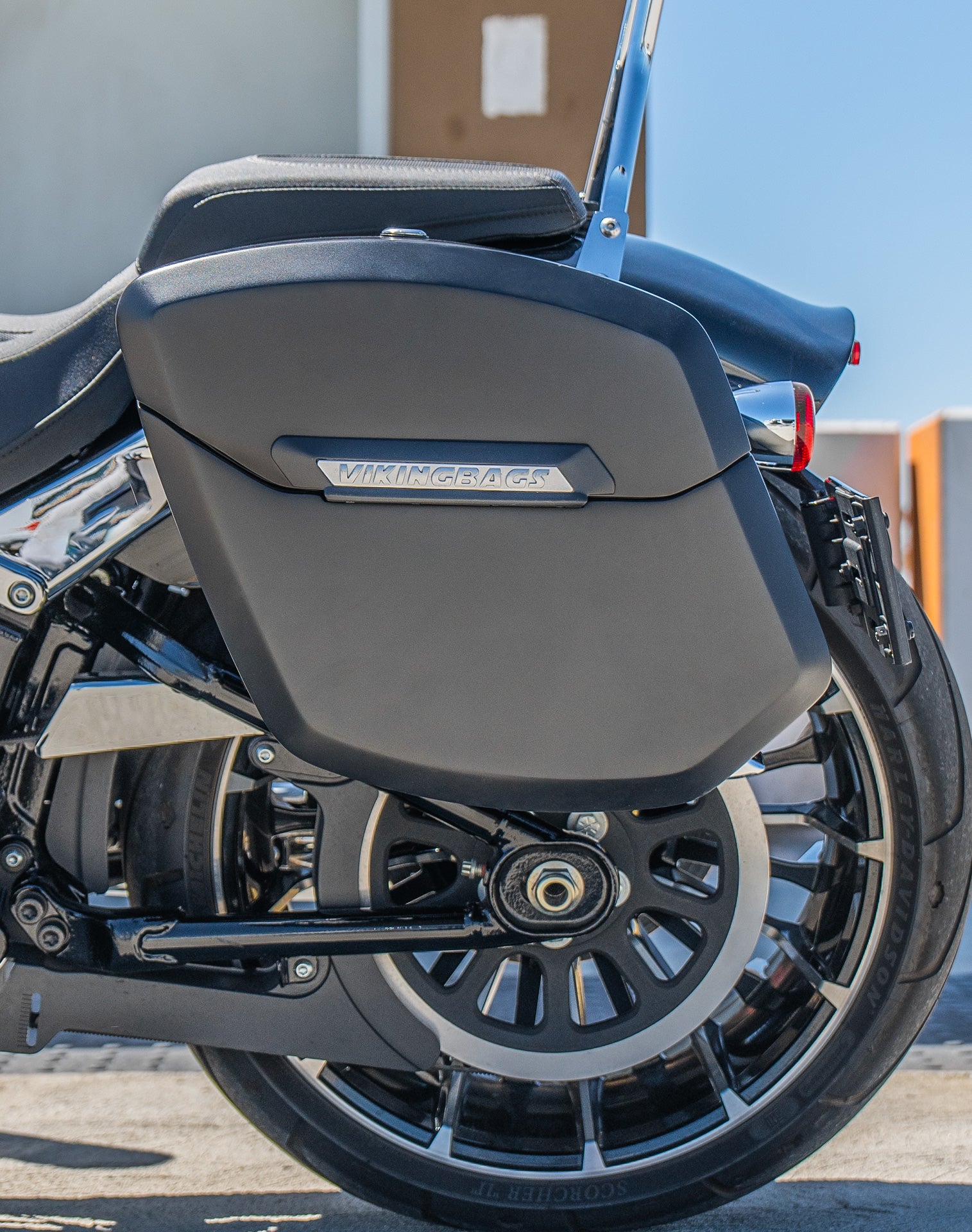 24L - Ironclad Quick-Mount Medium Harley Softail Breakout FXBR/S Matte Hard Saddlebags Lifestyle