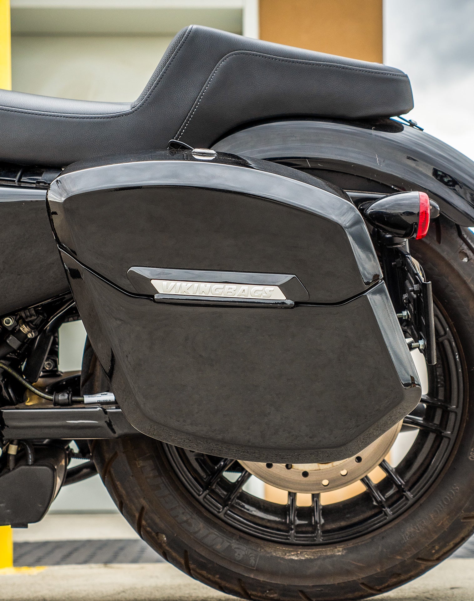 24L - Ironclad Quick-Mount Medium Harley Sportster Forty Eight 48 Painted Hard Saddlebags Life style 2