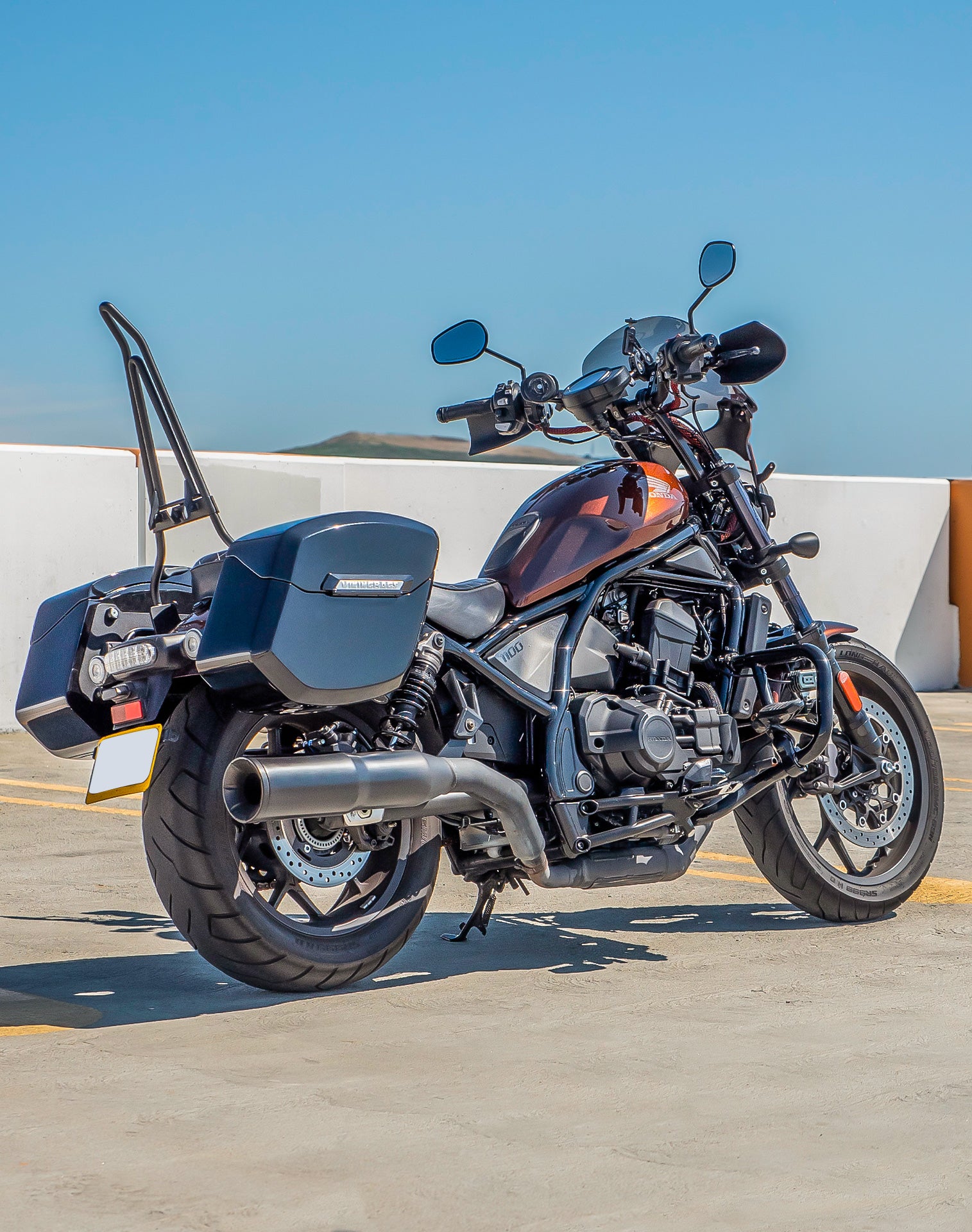 24L - Ironclad Quick-Mount Medium Honda Rebel 1100 Painted Hard Saddlebags Life style 1