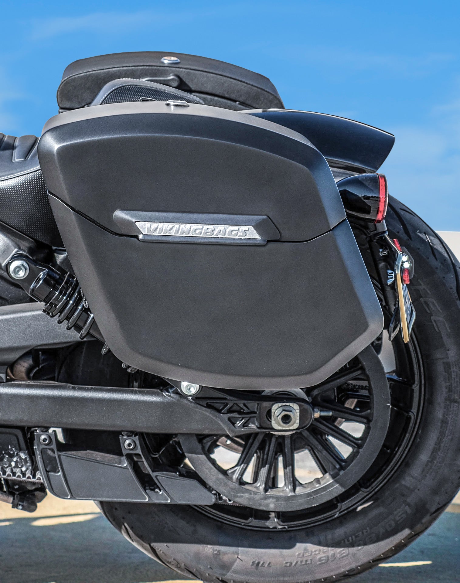 24L - Ironclad Quick-Mount Medium Indian Scout Bobber Matte Hard Saddlebags Lifestyle