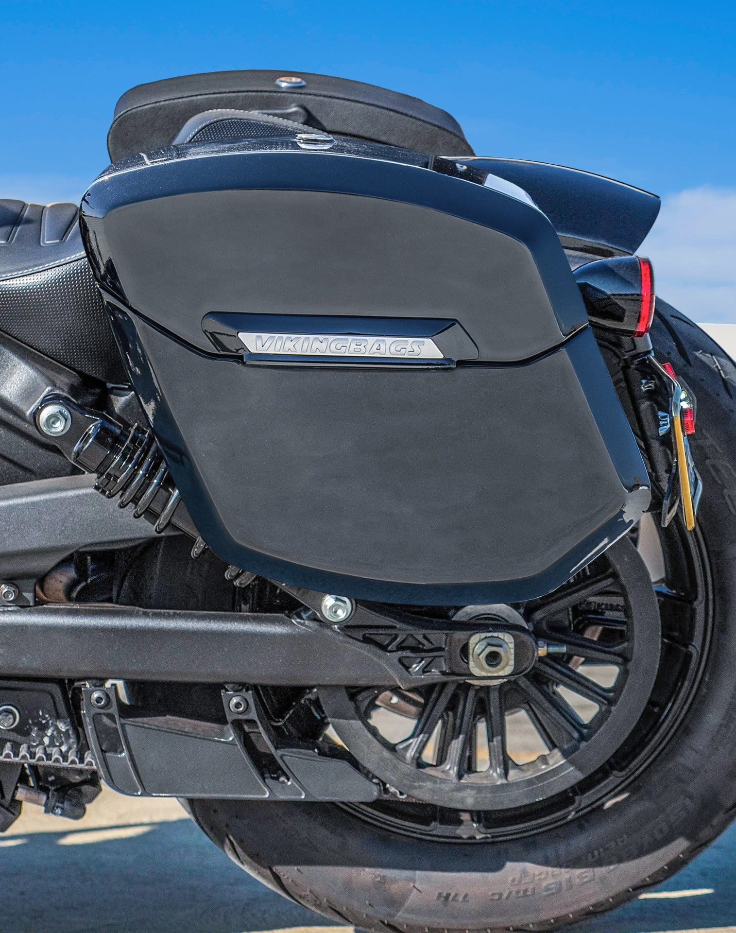 24L - Ironclad Quick-Mount Medium Indian Scout Rogue Sixty Painted Hard Saddlebags Lifestyle