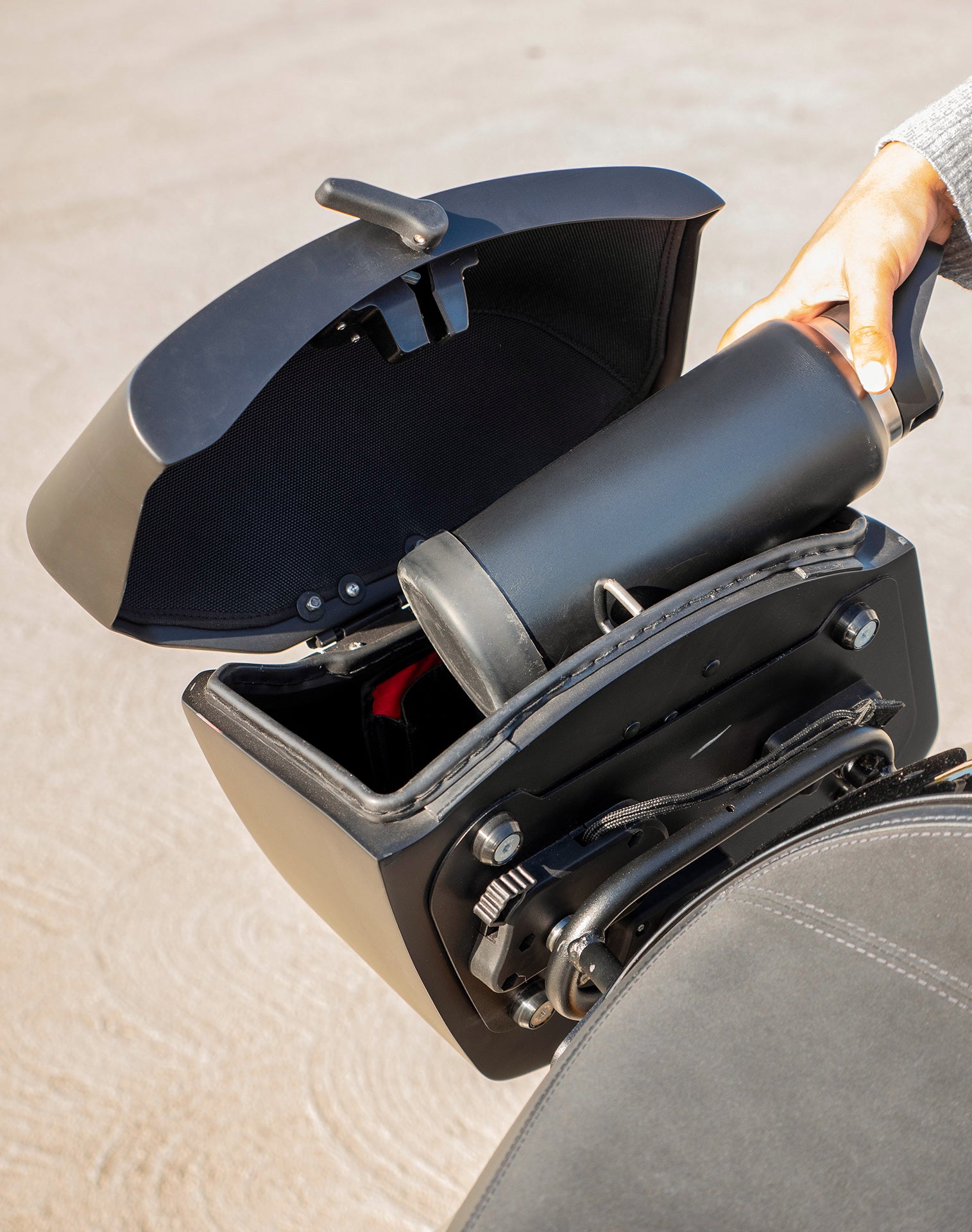 24L - Ironclad Quick-Mount Medium Royal Enfield Scram 411 Matte Hard Saddlebags Life style 4