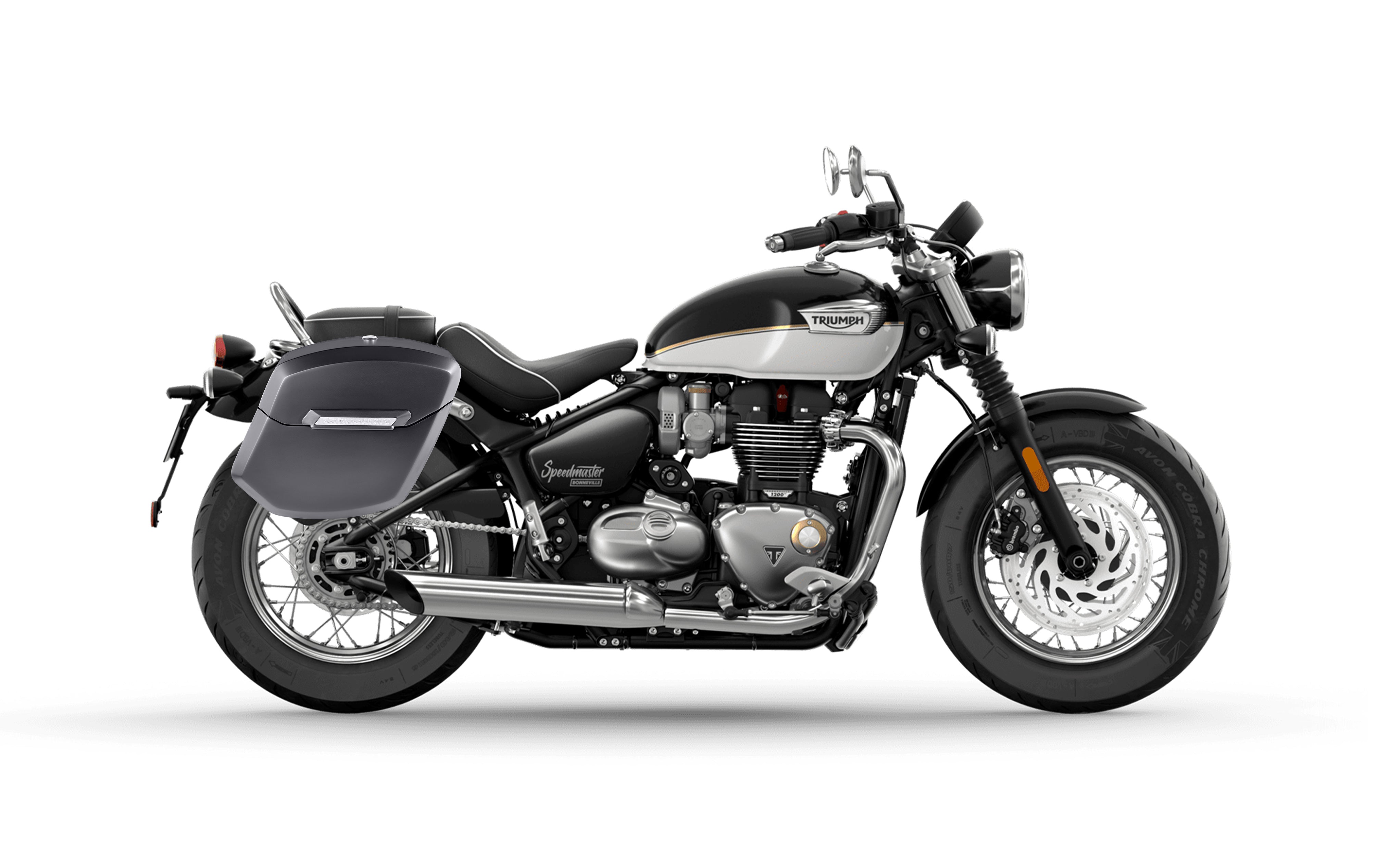 24L - Ironclad Quick-Mount Medium Triumph Bonneville Speedmaster 2018+ Matte Hard Saddlebags Bag on Bike @expand