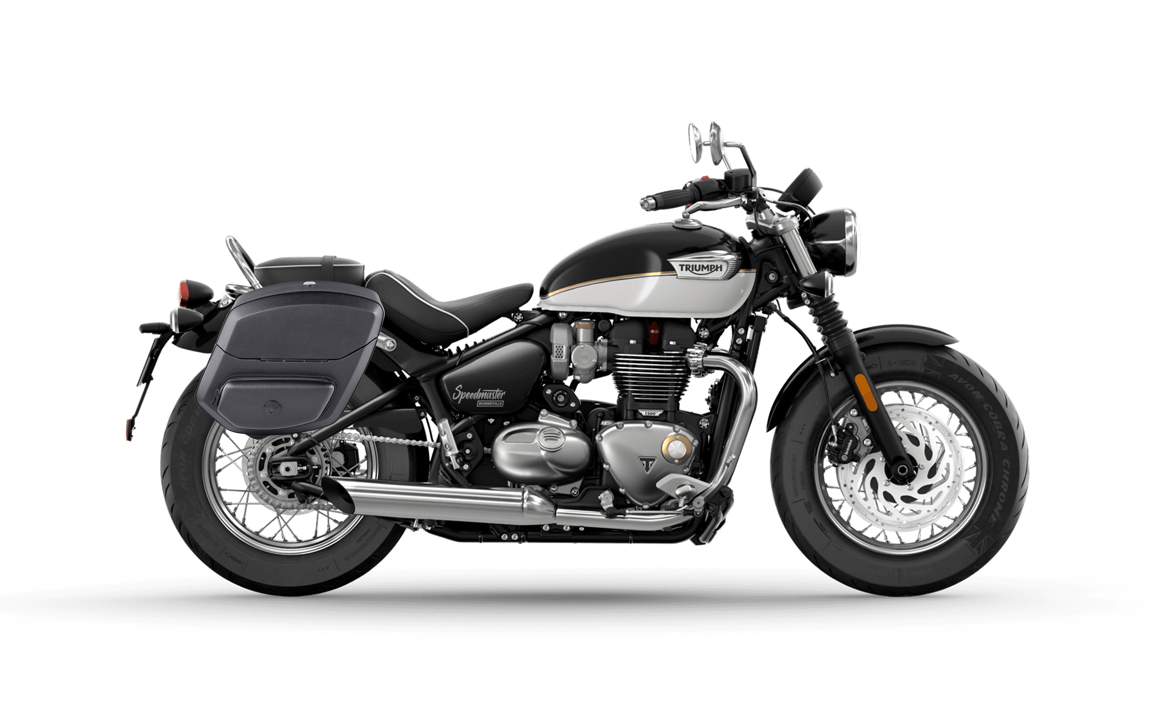 24L - Ironclad Quick-Mount Medium Triumph Bonneville Speedmaster 2018+ Leather Wrapped Hard Saddlebags Bag on Bike @expand