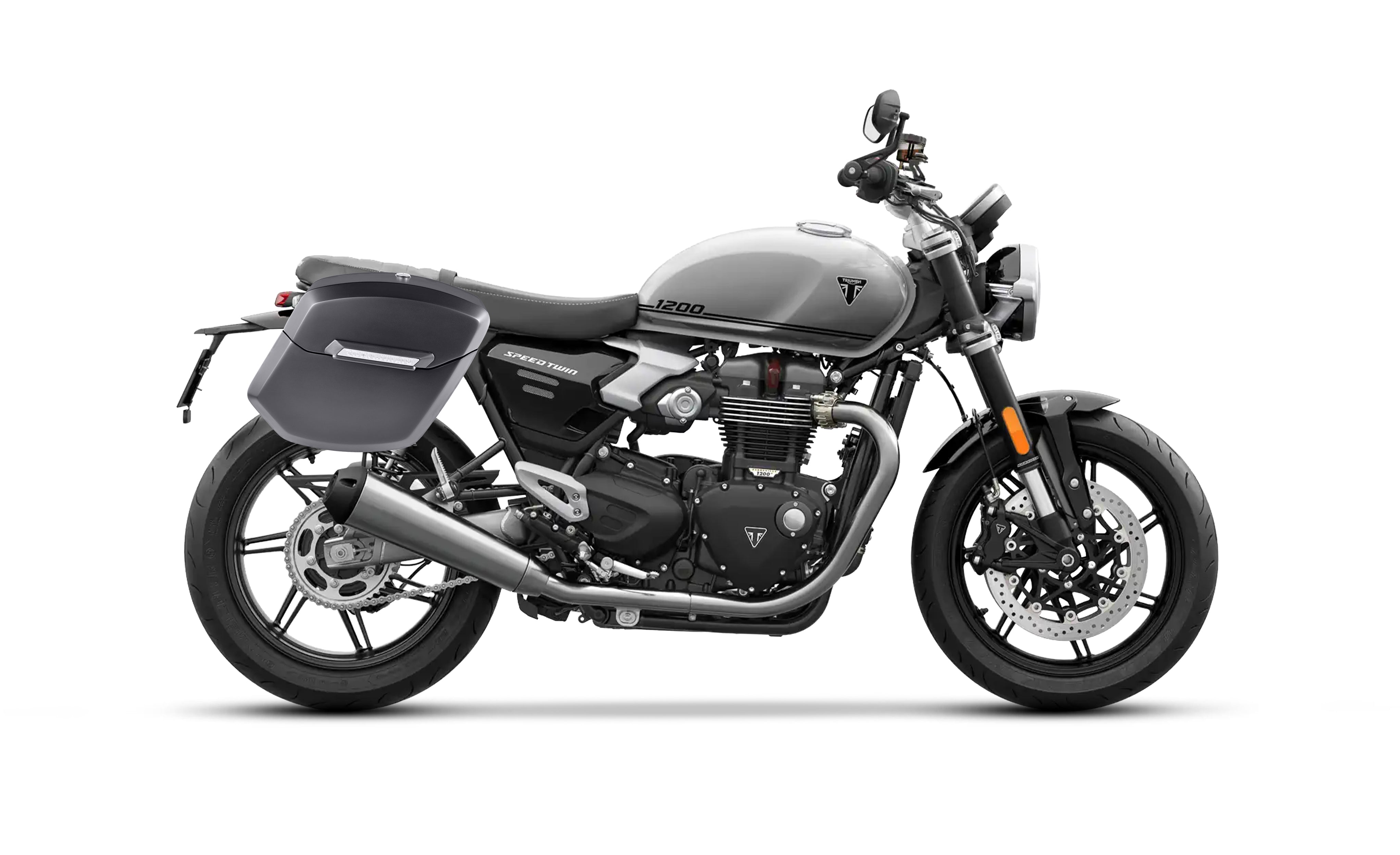 24L - Ironclad Quick-Mount Medium Triumph Speed Twin 1200 Matte Hard Saddlebags Bag on Bike @expand