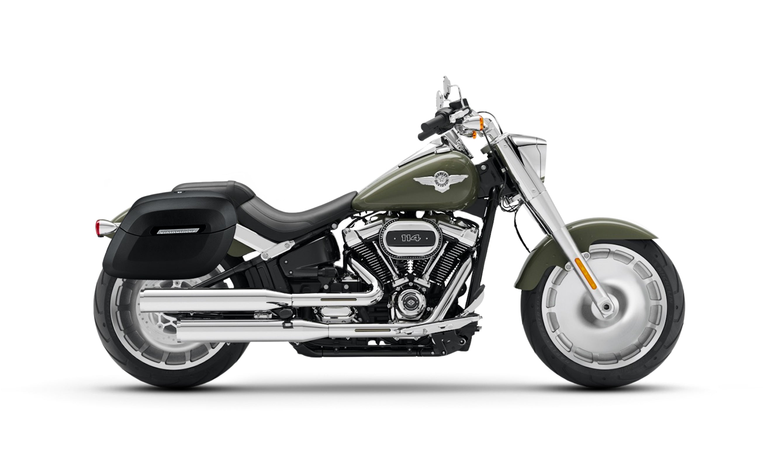 40L - Lamellar Raven Extra Large Matte Motorcycle Hard Saddlebags for Harley Softail Fat Boy FLFB/S @expand