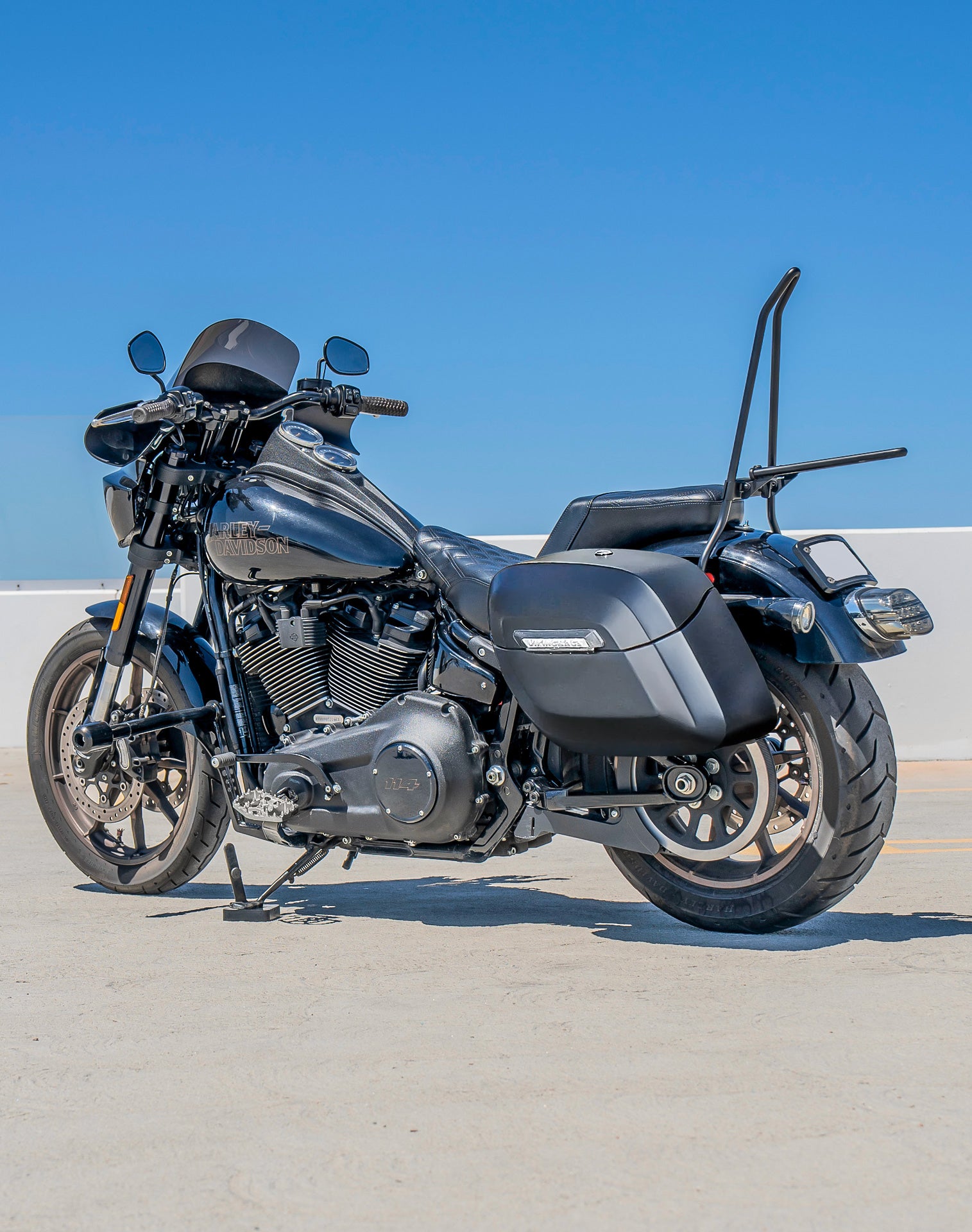40L - Lamellar Raven Extra Large Matte Motorcycle Hard Saddlebags for Harley Softail Low Rider S FXLRS Lifestyle