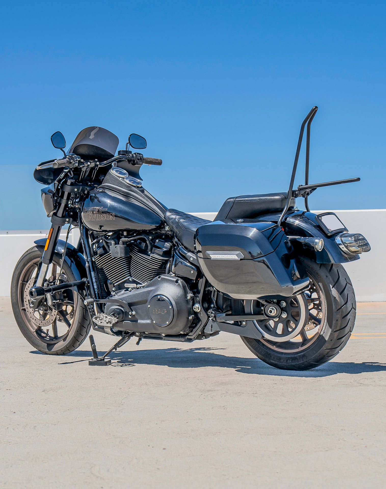 40L - Lamellar Raven Extra Large Painted Motorcycle Hard Saddlebags for Harley Softail Low Rider S FXLRS Lifestyle
