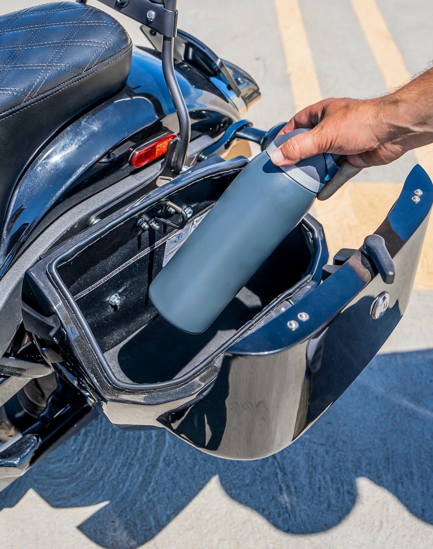 40L - Lamellar Raven Extra Large Painted Motorcycle Hard Saddlebags for Harley Softail Low Rider S FXLRS Lifestyle