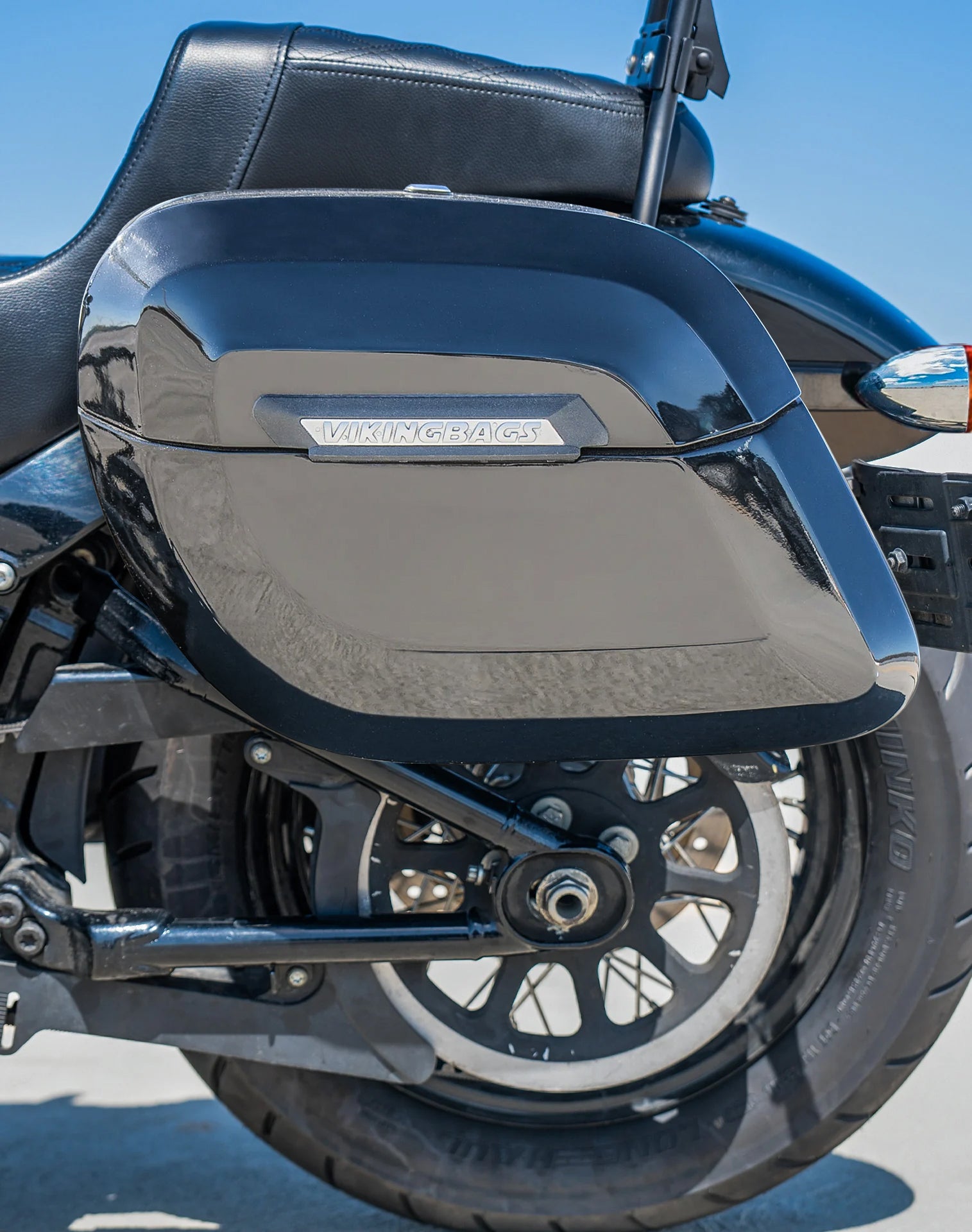 40L - Lamellar Raven Extra Large Painted Motorcycle Hard Saddlebags for Harley Softail Street Bob FXBB/S Lifestyle