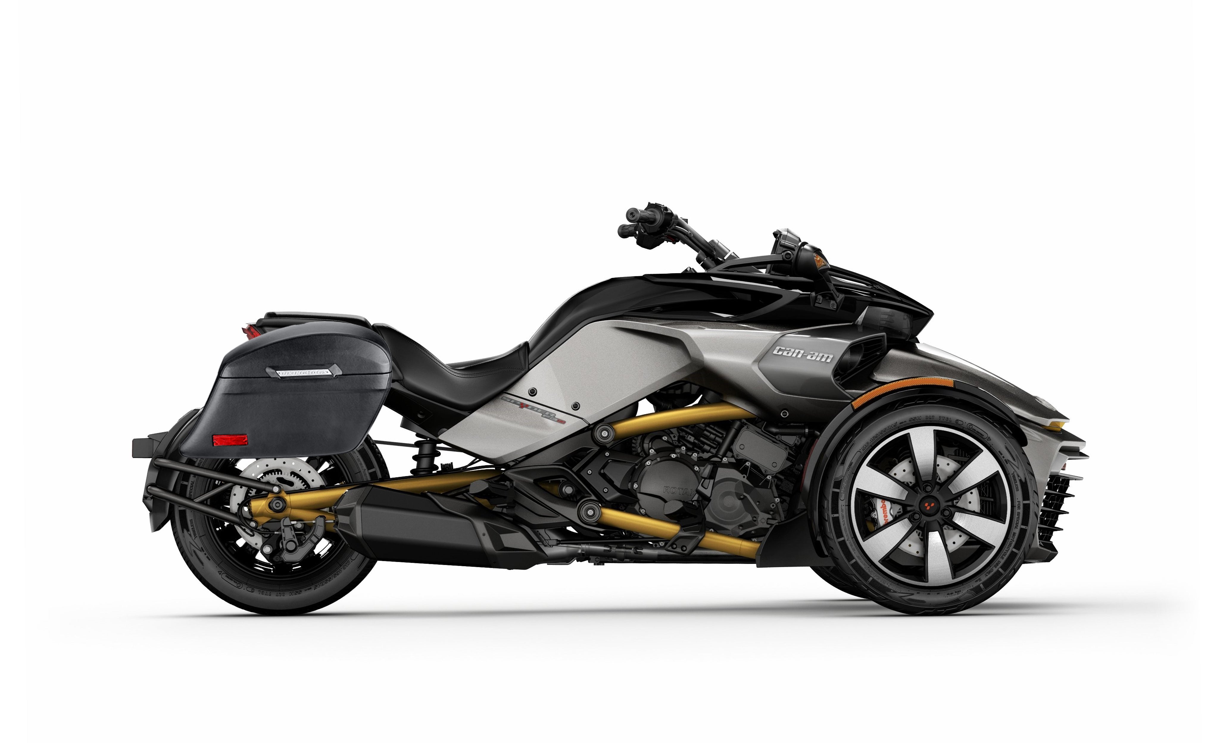 44L - Lamellar Stallion Extra Large CAN AM Spyder F3-S Leather Covered Motorcycle Hard Saddlebags Bag on Bike @expand