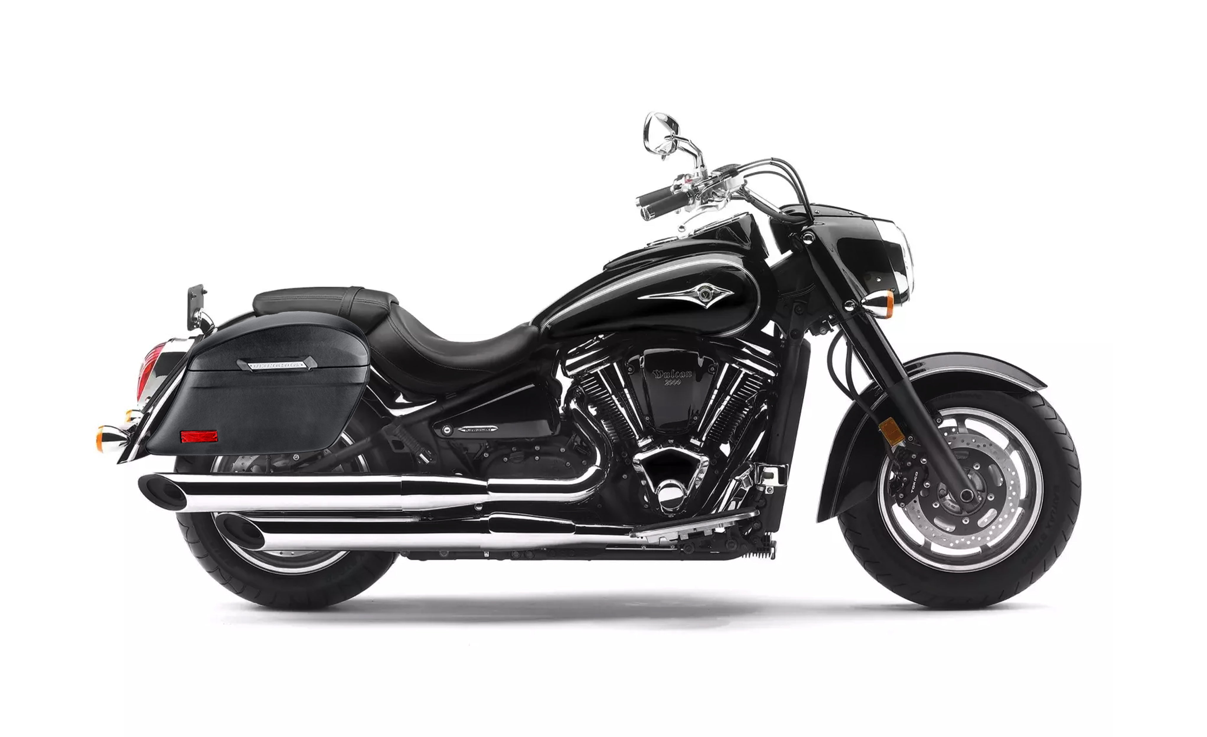 44L - Lamellar Stallion Extra Large Kawasaki Vulcan 2000 VN2000 Leather Covered Motorcycle Hard Saddlebags Bag on Bike @expand