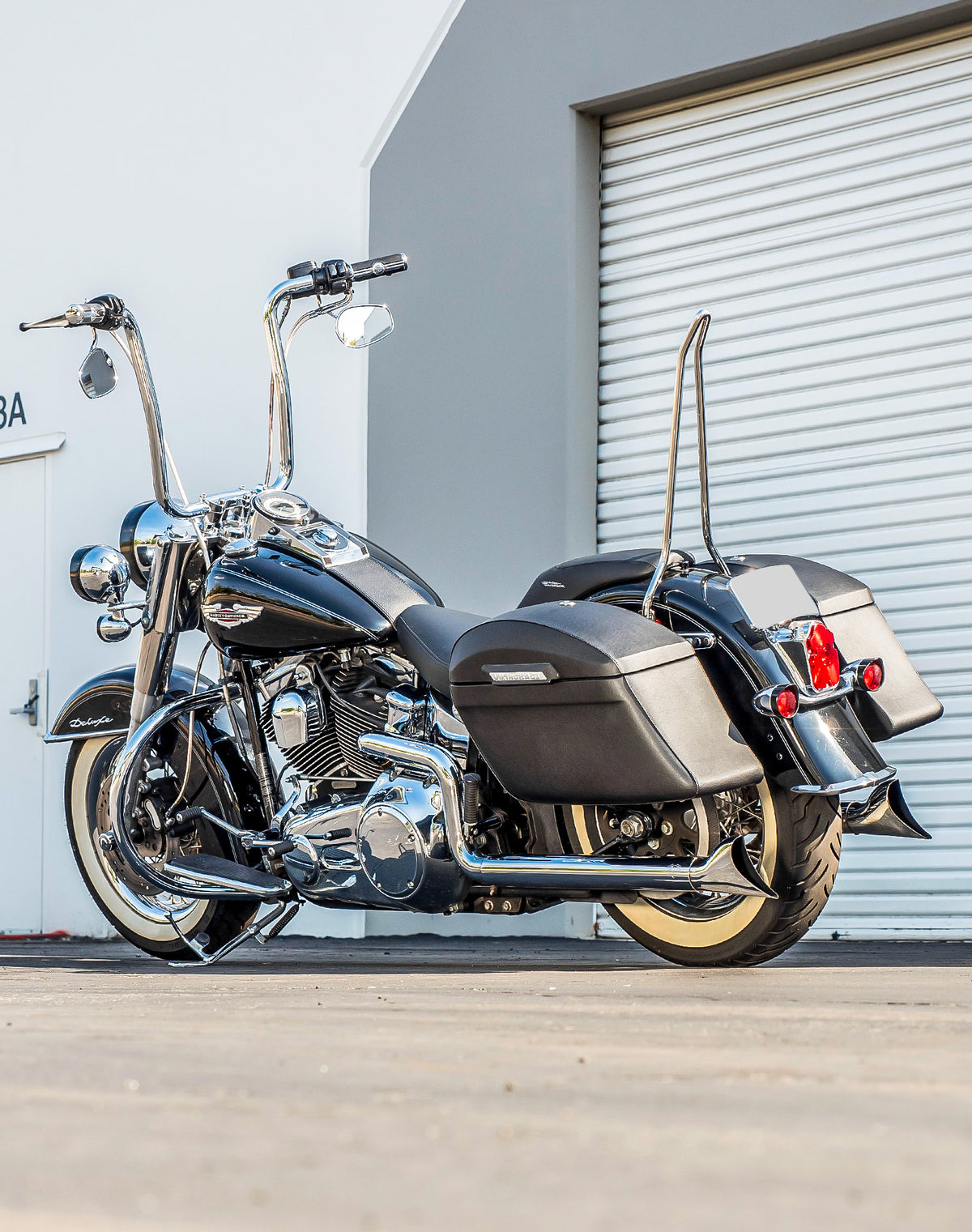 40L - Lamellar Stallion Extra Large Leather Covered Motorcycle Hard Saddlebags for Harley Softail Deluxe FLSTN/I