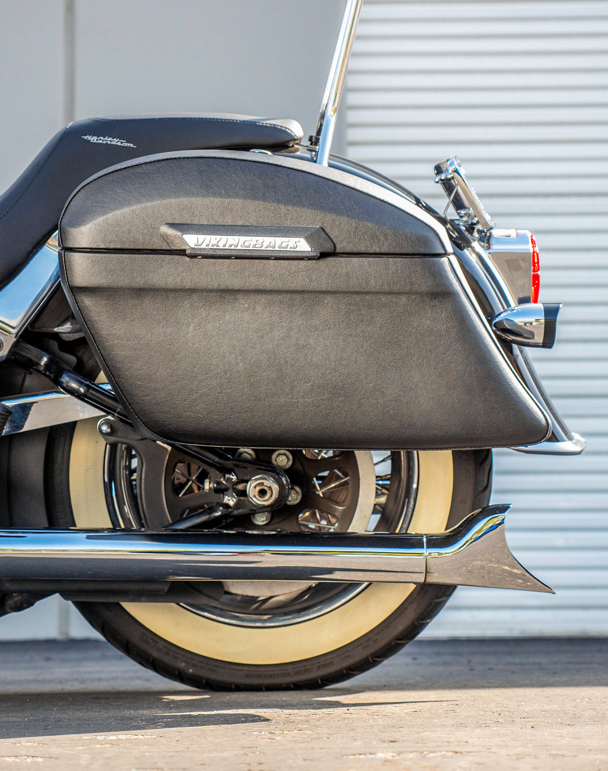 40L - Lamellar Stallion Extra Large Leather Covered Motorcycle Hard Saddlebags for Harley Softail Deluxe FLSTN/I