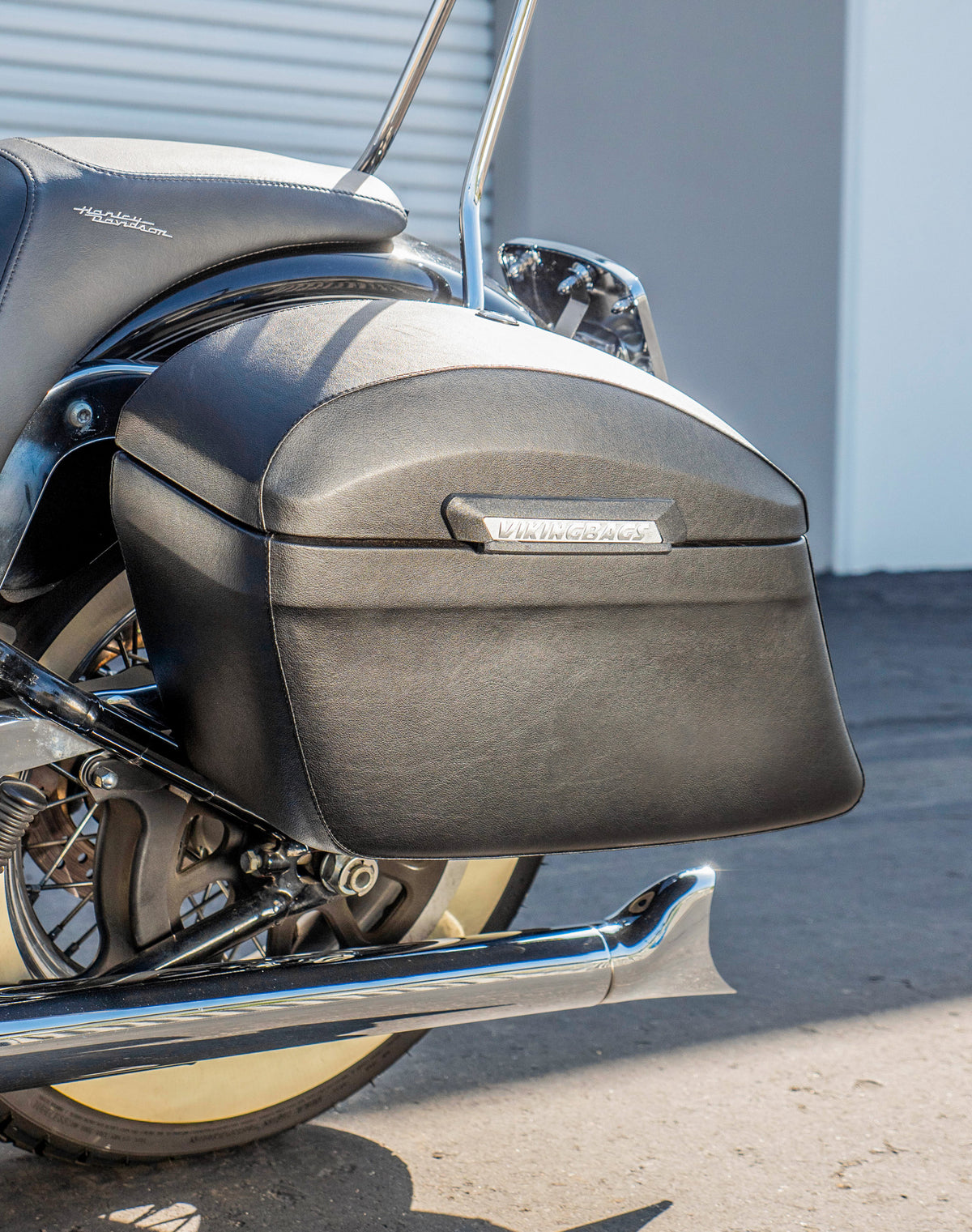 40L - Lamellar Stallion Extra Large Leather Covered Motorcycle Hard Saddlebags for Harley Softail Deluxe FLSTN/I
