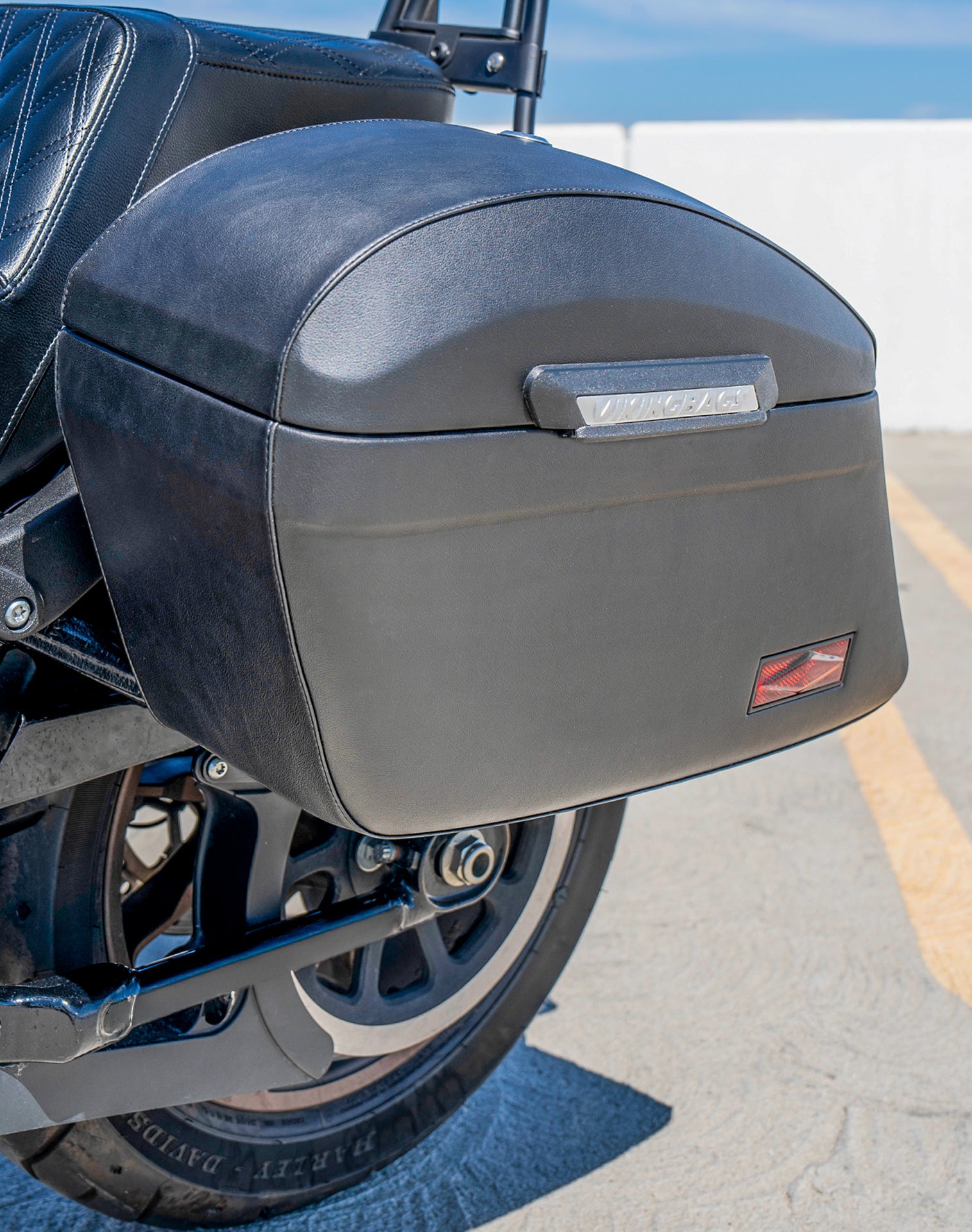 44L - Lamellar Stallion Extra Large Leather Covered Motorcycle Hard Saddlebags for Harley Softail Low Rider S FXLRS Lifestyle