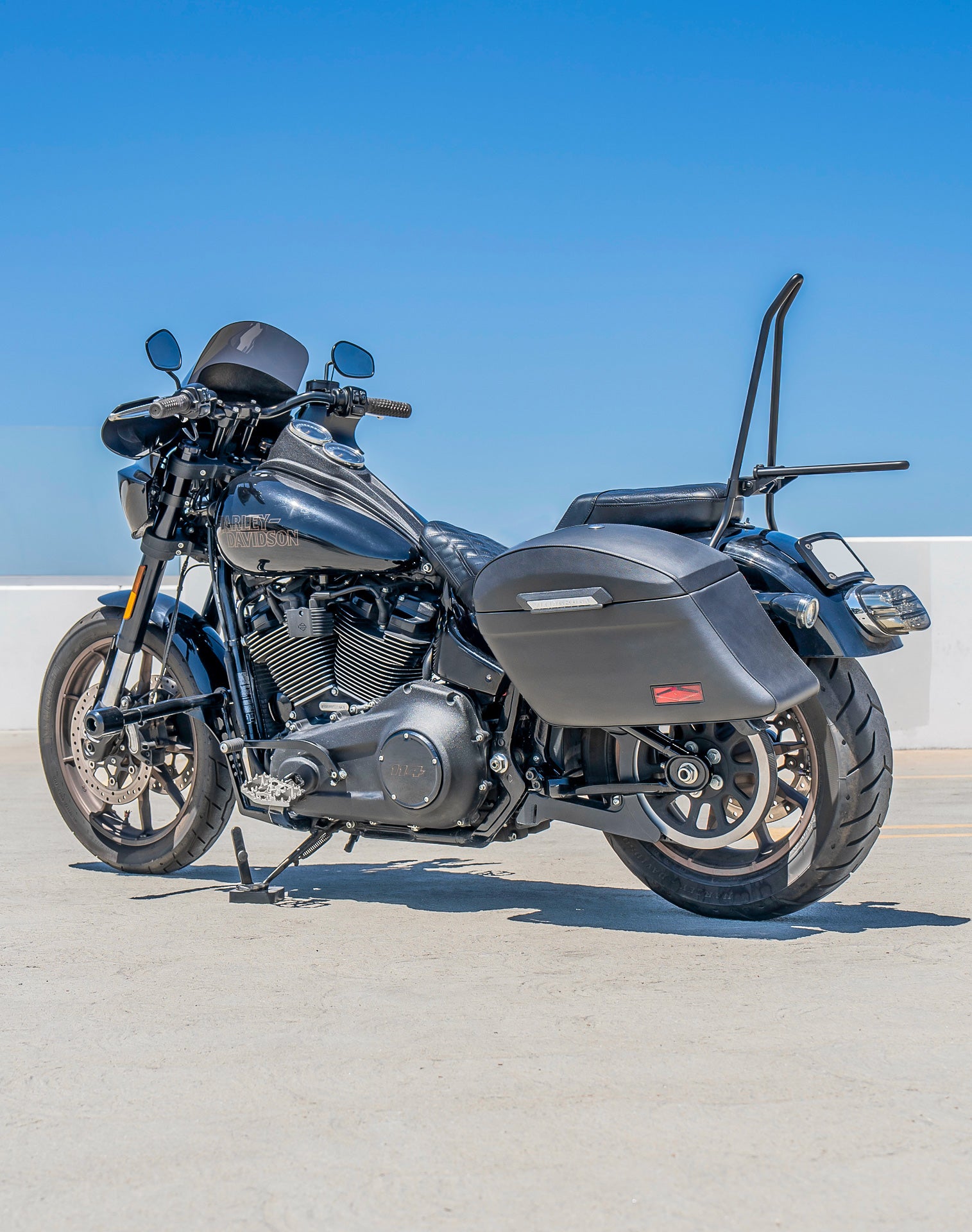 44L - Lamellar Stallion Extra Large Leather Covered Motorcycle Hard Saddlebags for Harley Softail Low Rider S FXLRS Lifestyle