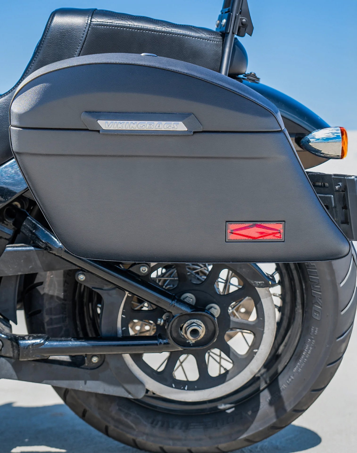 44L - Lamellar Stallion Extra Large Leather Covered Motorcycle Hard Saddlebags for Harley Softail Street Bob FXBB/S Vertical Lifestyle