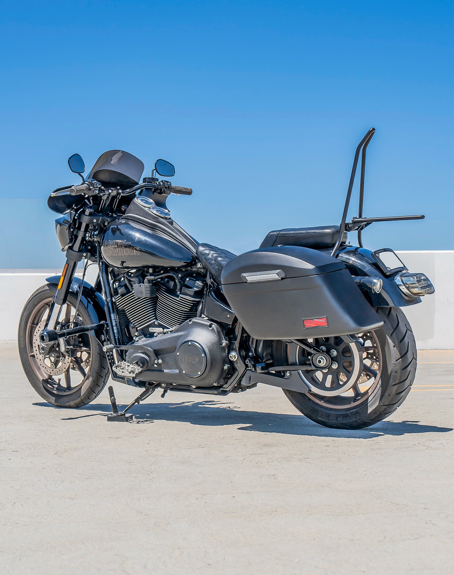 44L - Lamellar Stallion Extra Large Matte Motorcycle Hard Saddlebags for Harley Softail Low Rider S FXLRS Lifestyle