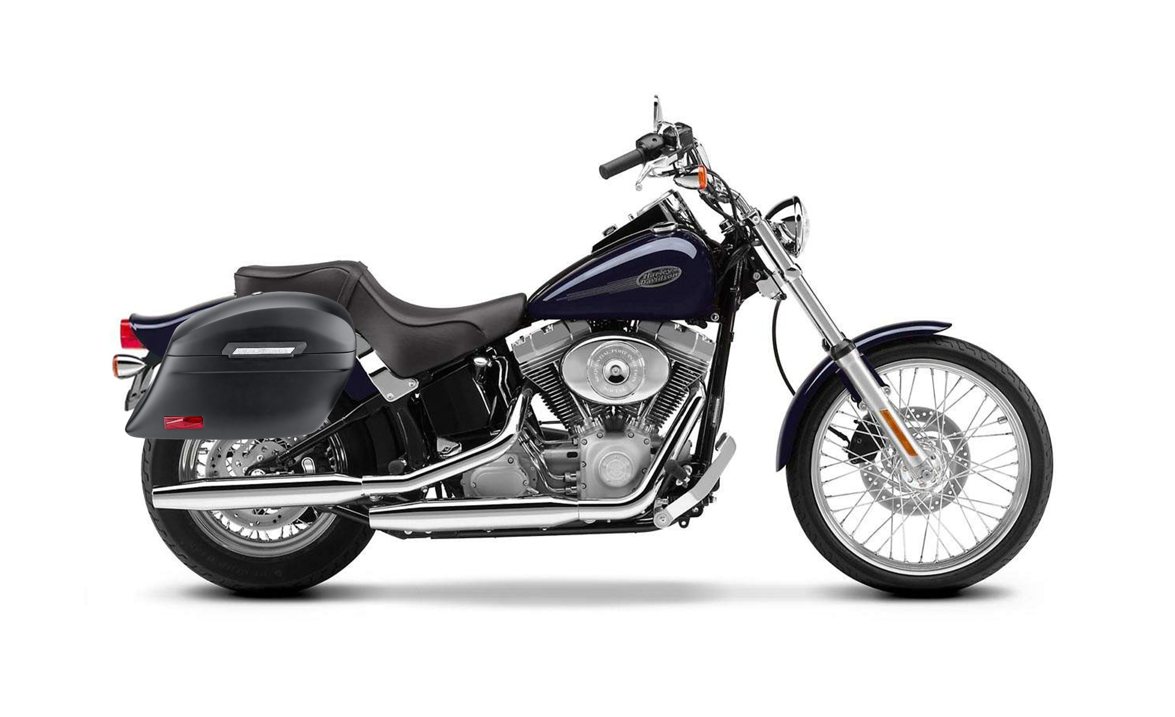 44L - Lamellar Stallion Extra Large Matte Motorcycle Hard Saddlebags for Harley Softail Standard FXST/I Bag on Bike @expand