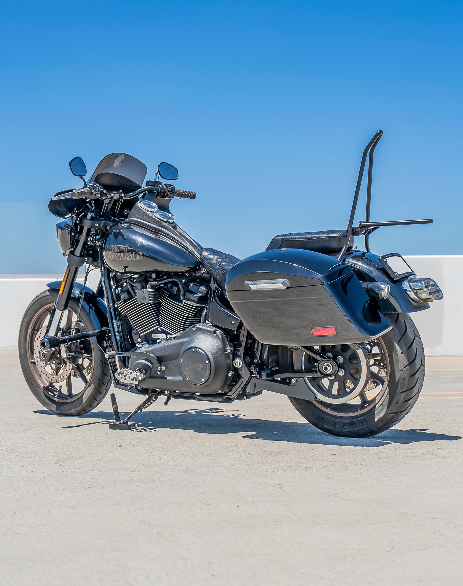 44L - Lamellar Stallion Extra Large Painted Motorcycle Hard Saddlebags for Harley Softail Low Rider S FXLRS Lifestyle