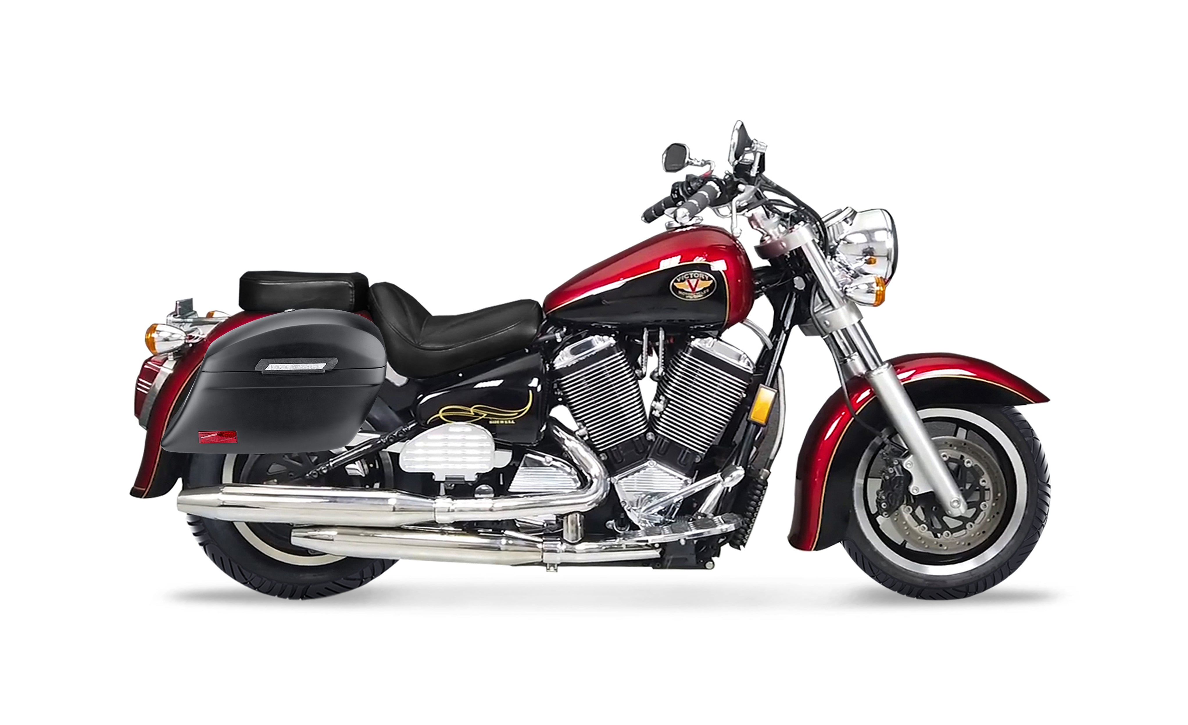 44L - Lamellar Stallion Extra Large Victory V92C Matte Motorcycle Hard Saddlebags Bag on Bike @expand