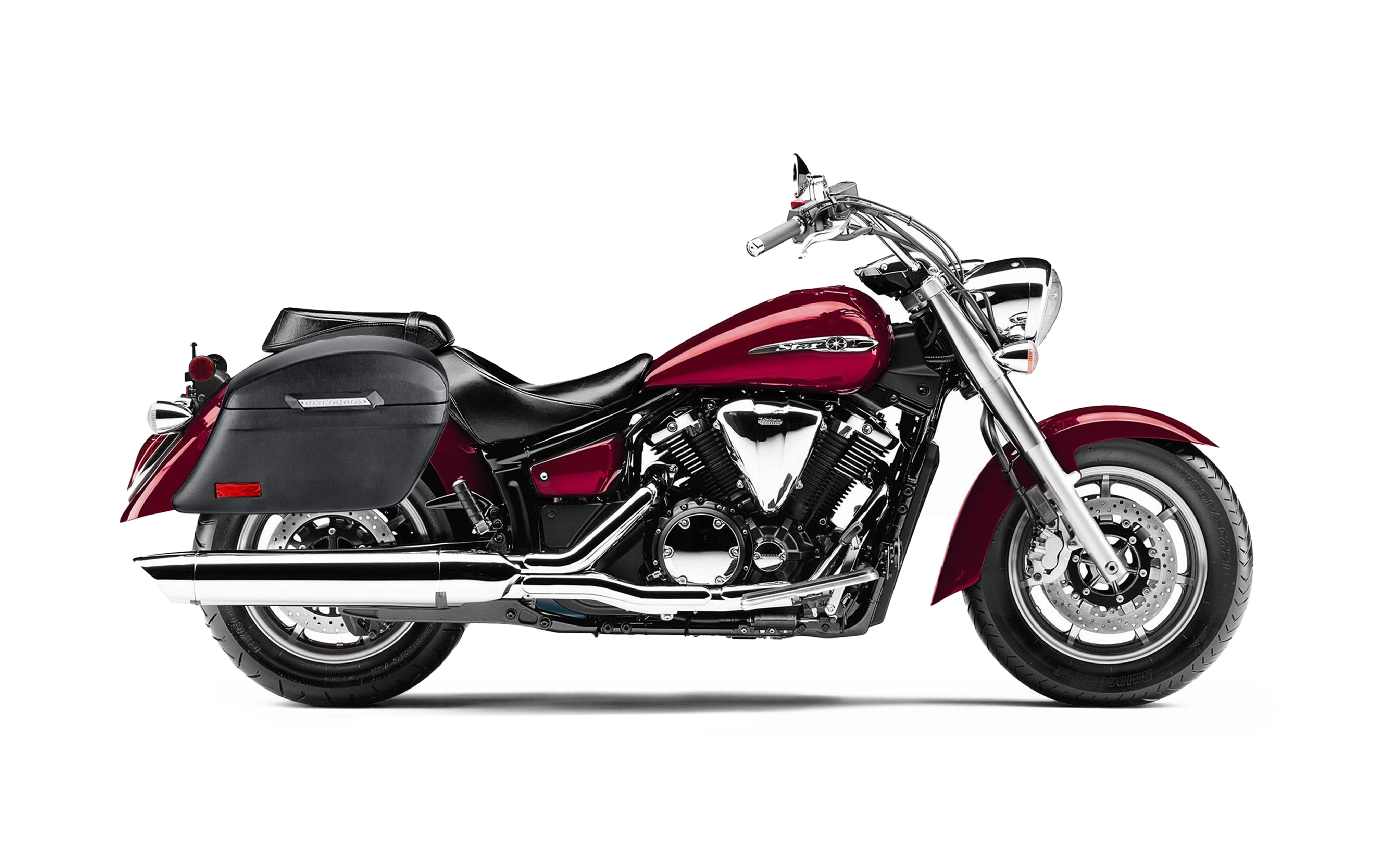 44L - Lamellar Stallion Extra Large Yamaha V Star 1300 Classic XVS1300A Leather Covered Motorcycle Hard Saddlebags Bag on Bike @expand