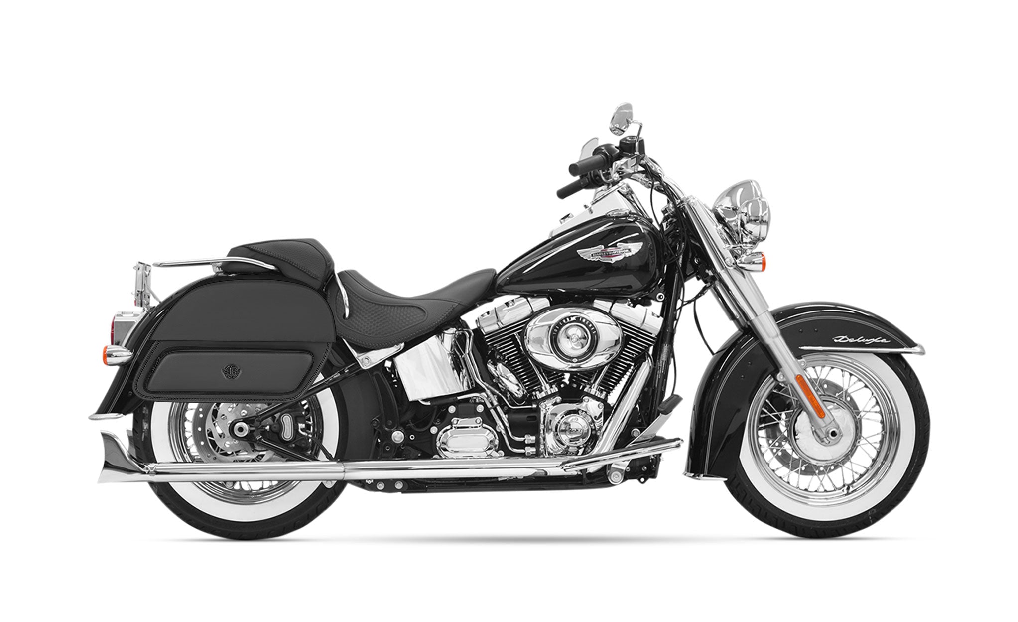 33L - Pantheon Large Motorcycle Saddlebags for Harley Davidson Softail Heritage FLSTC/I @expand