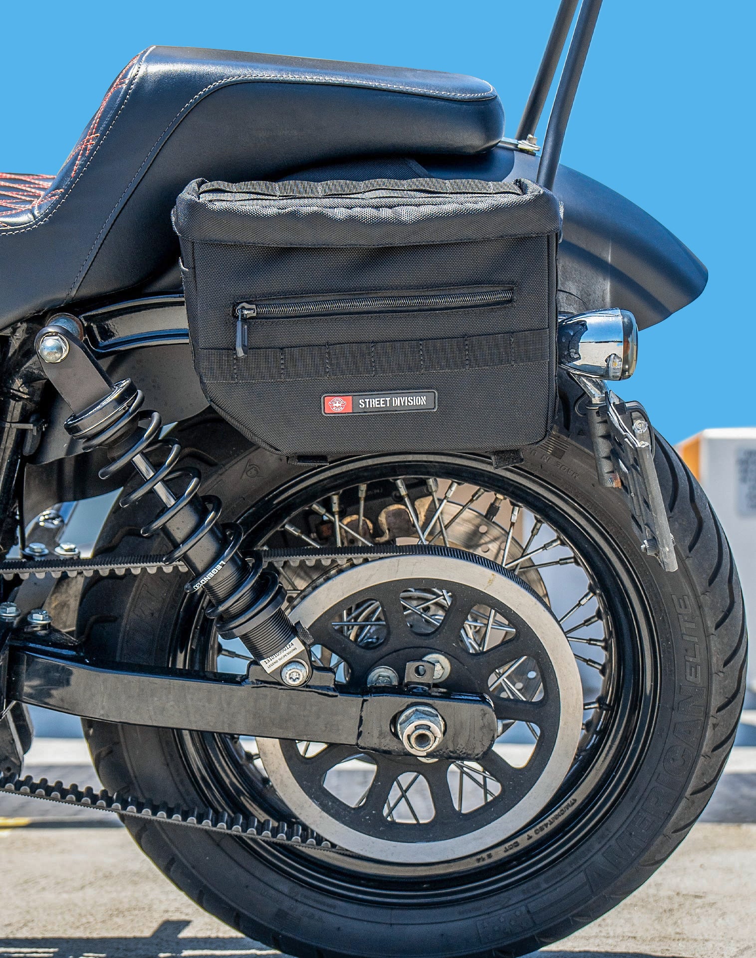 10L - Patriot Small Throw Over Saddlebags for Harley Dyna Street Bob FXDB Lifestyle