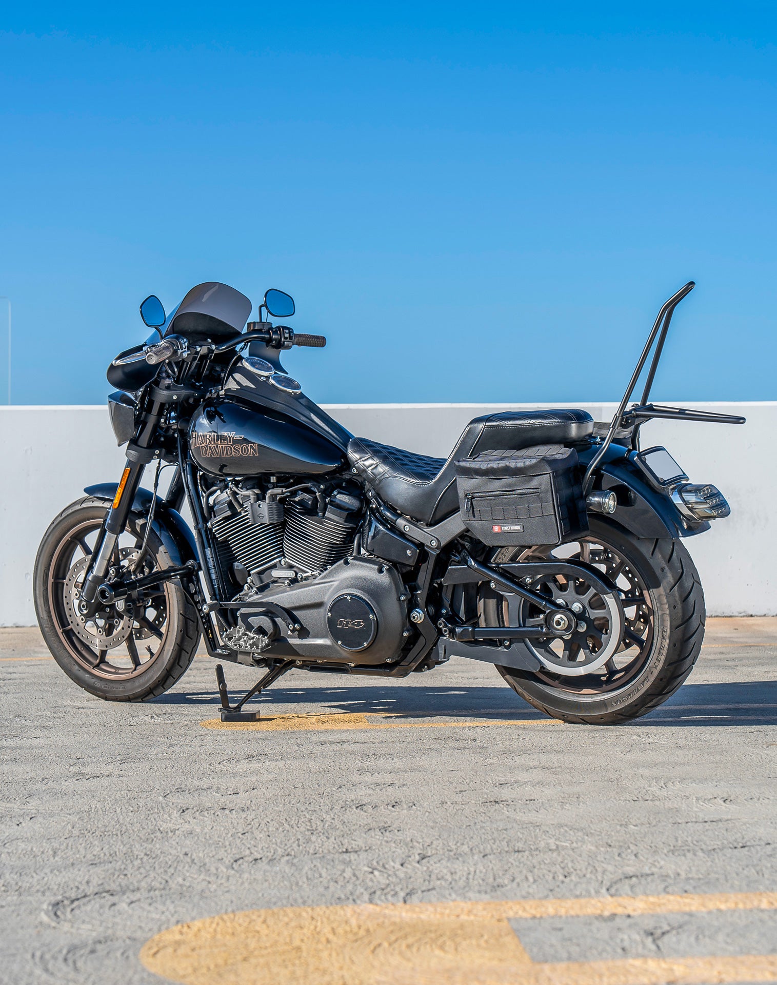 10L - Patriot Small Throw Over Saddlebags for Harley Softail Low Rider S FXLRS Vertical Lifestyle 