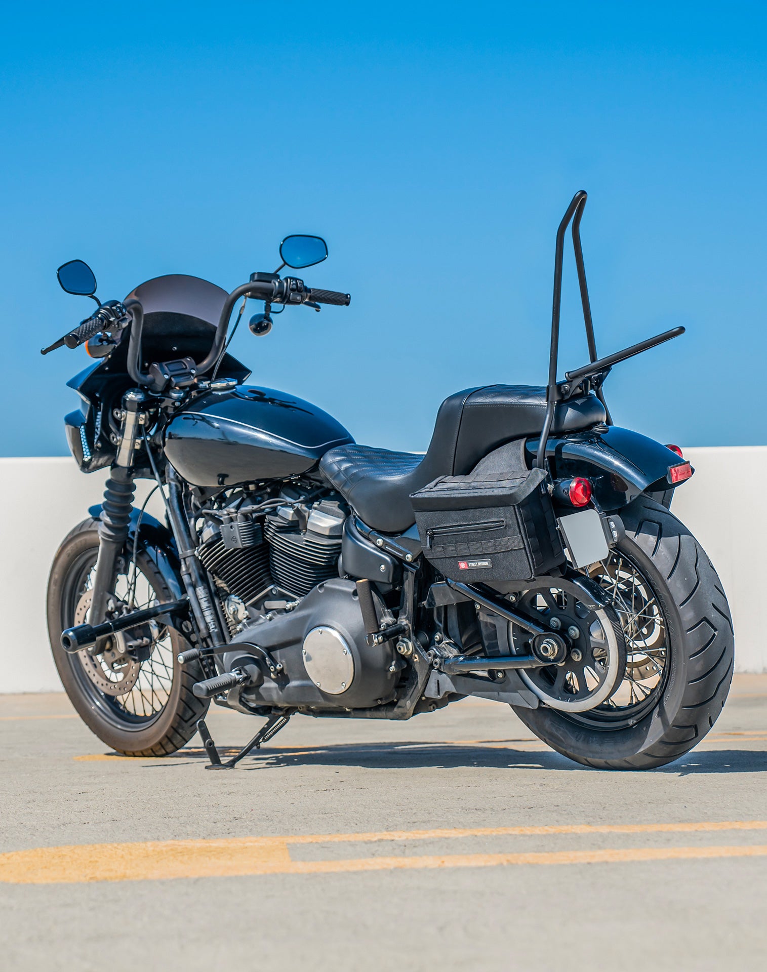 10L - Patriot Small Throw Over Saddlebags for Harley Softail Street Bob FXBB/S Vertical Lifestyle