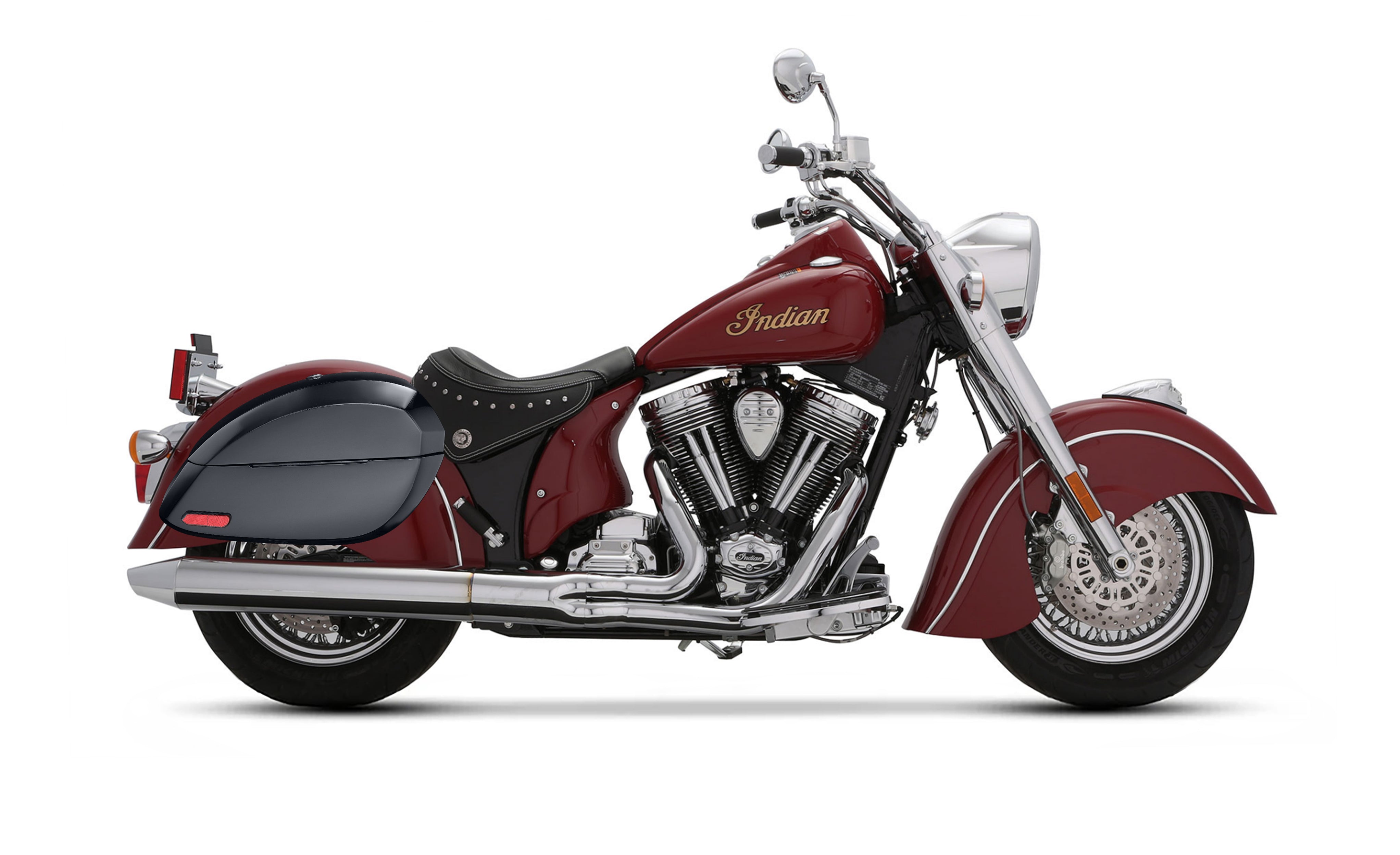 28L - Phantom Large Indian Chief Deluxe Painted Motorcycle Hard Saddlebags Bag on Bike @expand